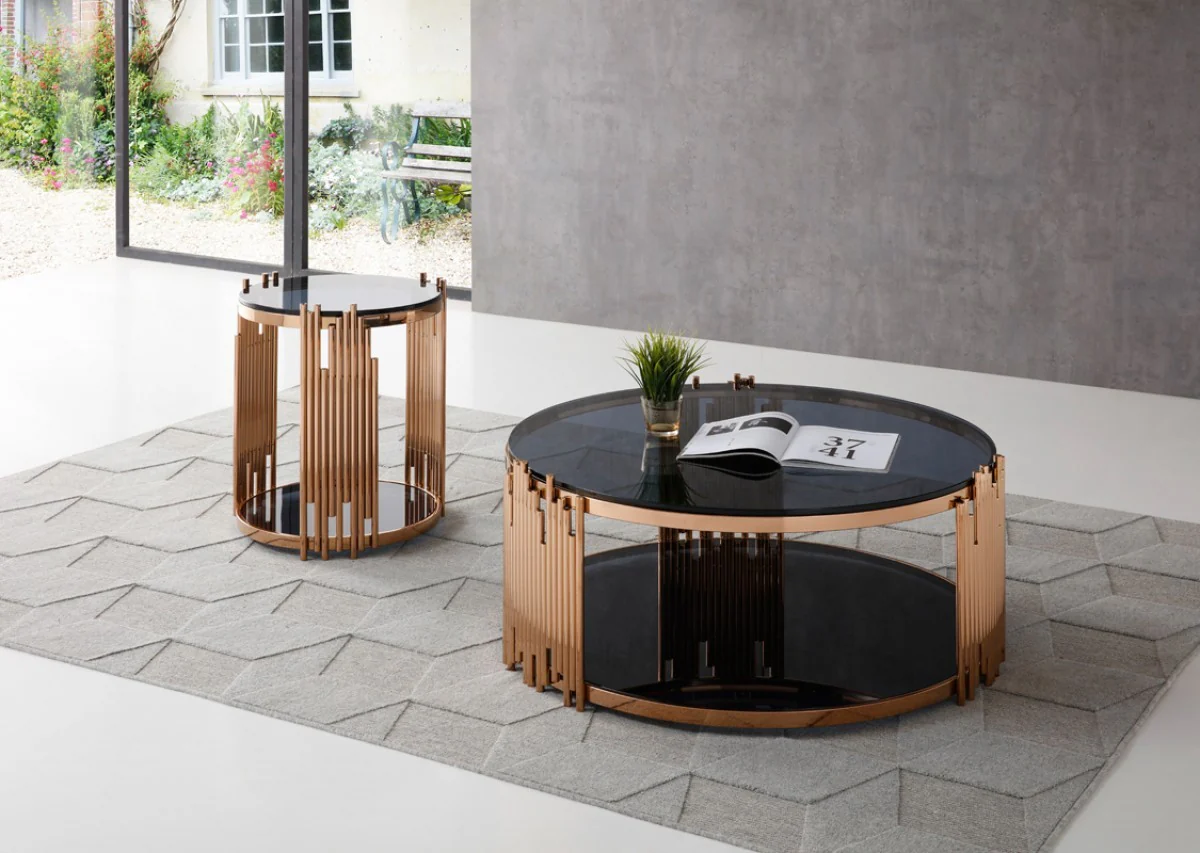 Stylish Round Rose Gold And Smoked Glass End Table By Homeroots - Image 2