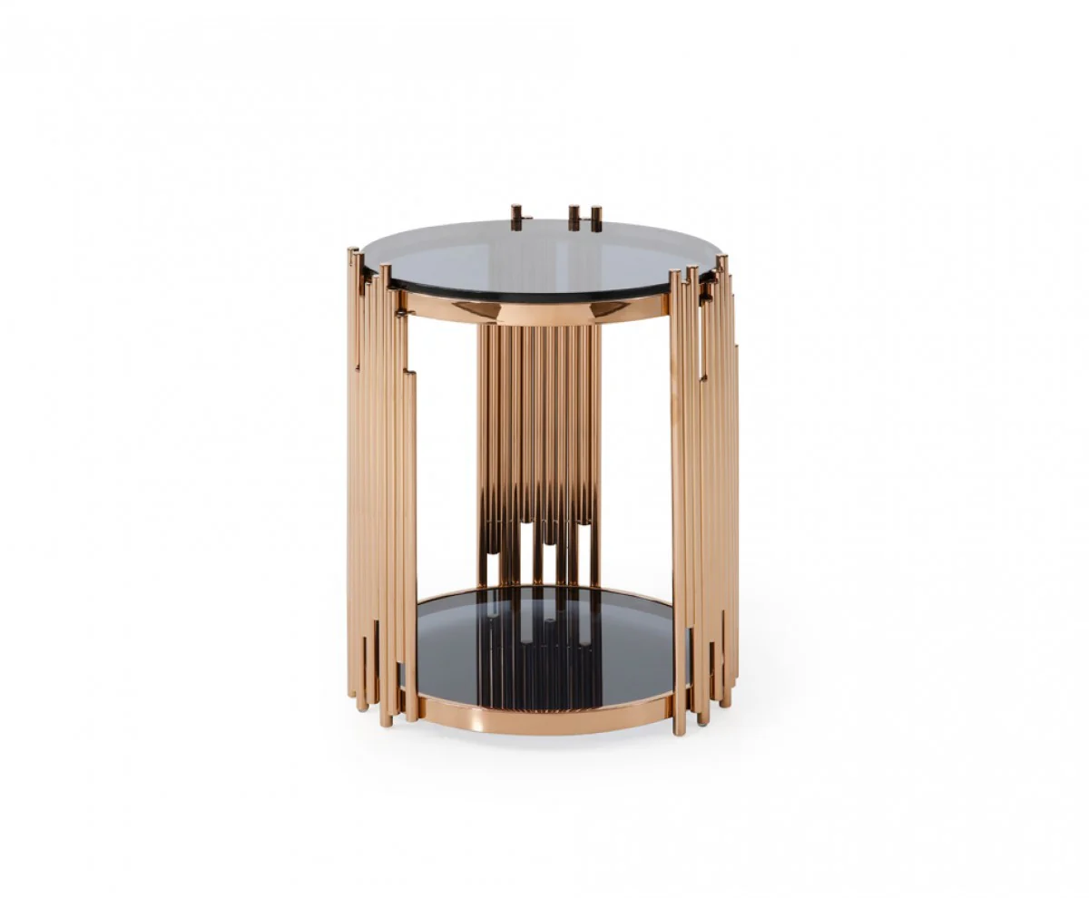 Stylish Round Rose Gold And Smoked Glass End Table By Homeroots - Image 3