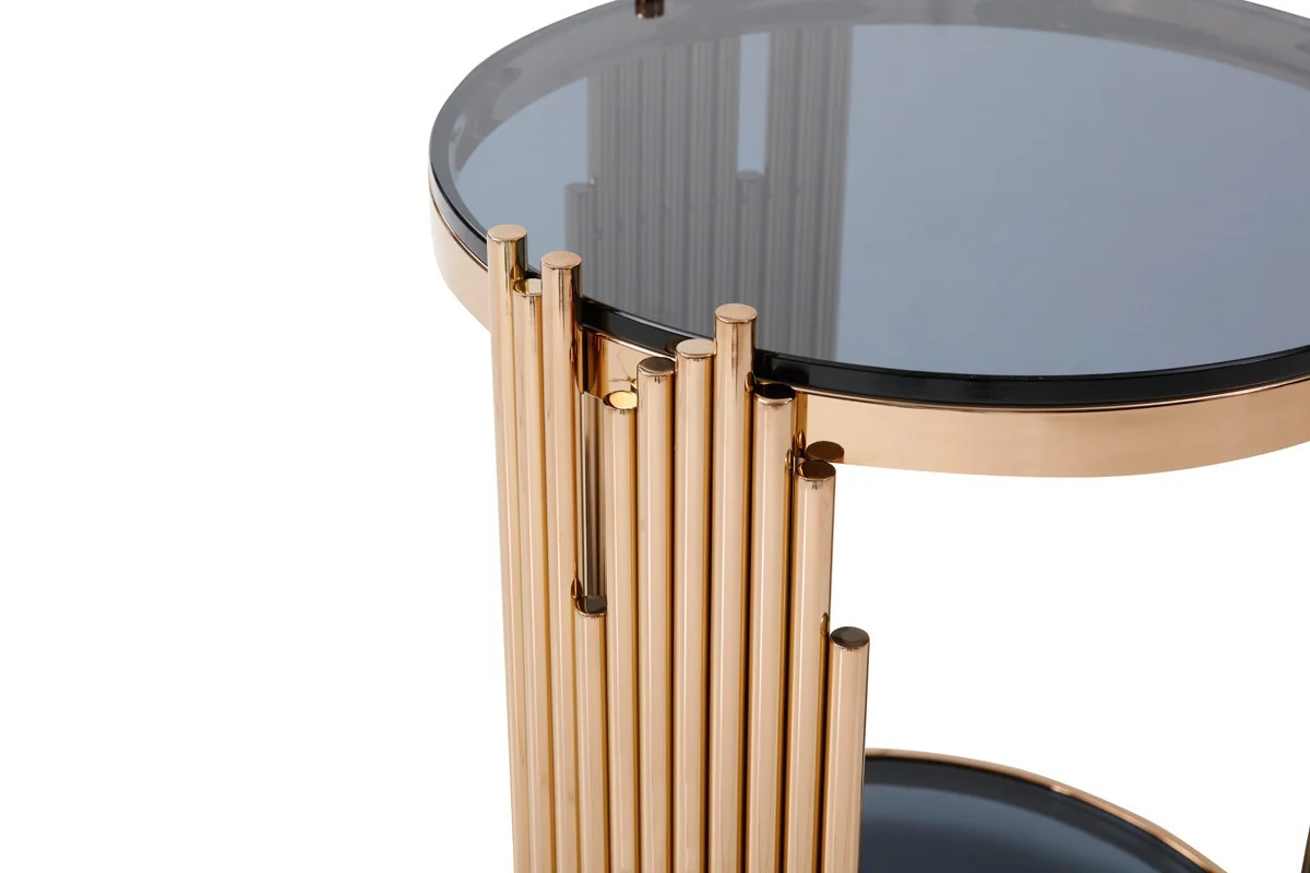 Stylish Round Rose Gold And Smoked Glass End Table By Homeroots - Image 4