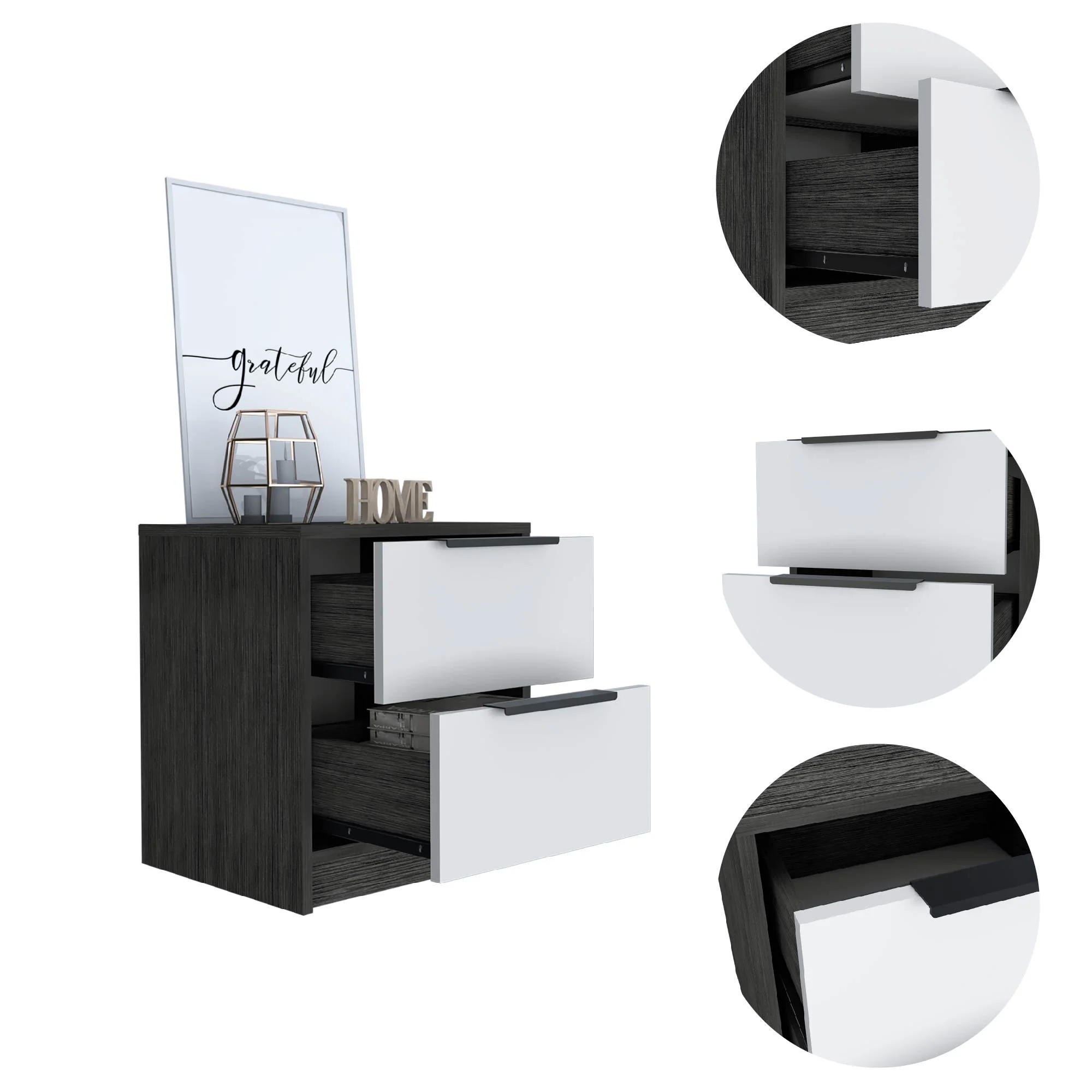 Stylish Smokey Oak and White Two Drawer Nightstand By Homeroots - Image 3