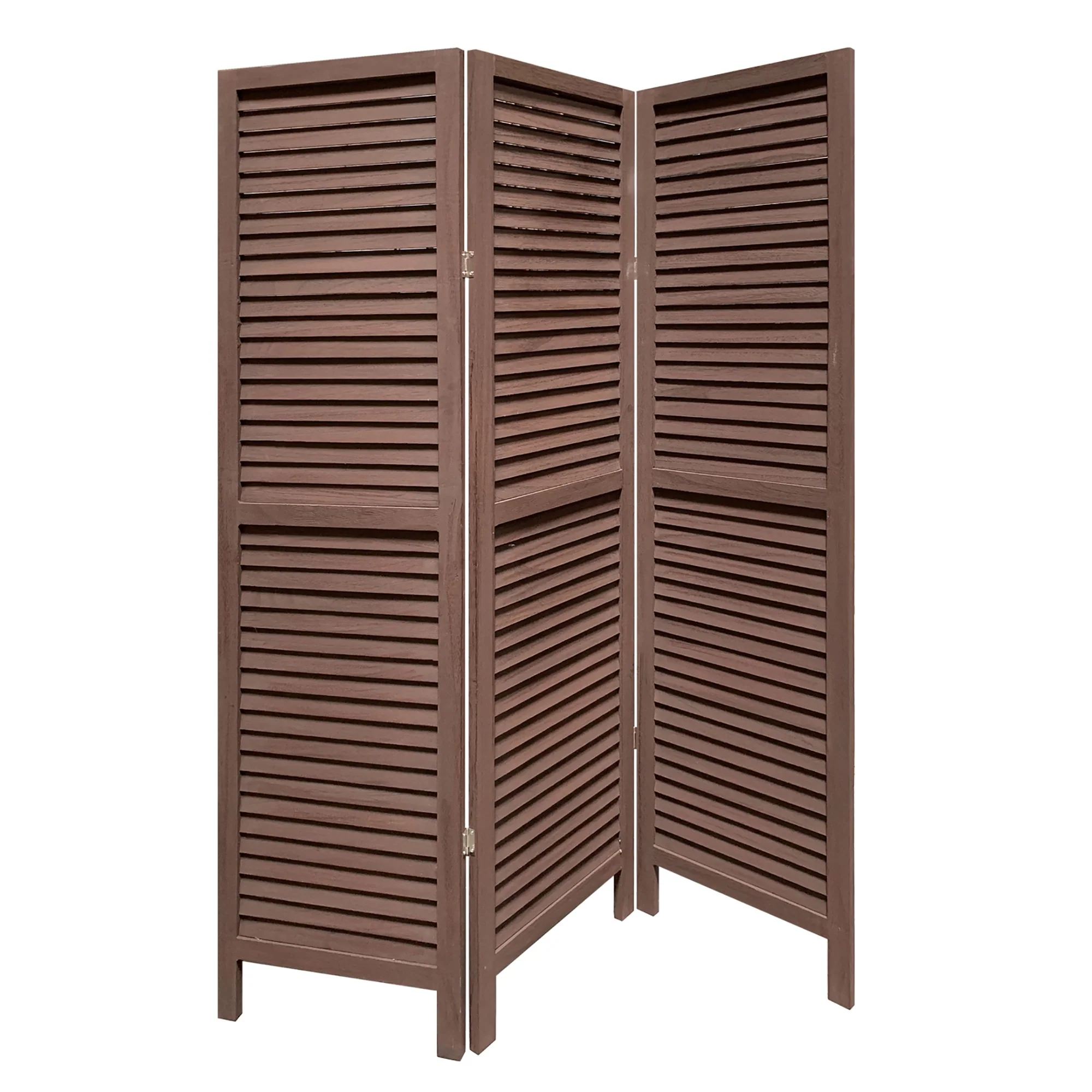 Stylish Three Panel Washed Brown Shutter Divider Screen By Homeroots - Image 2