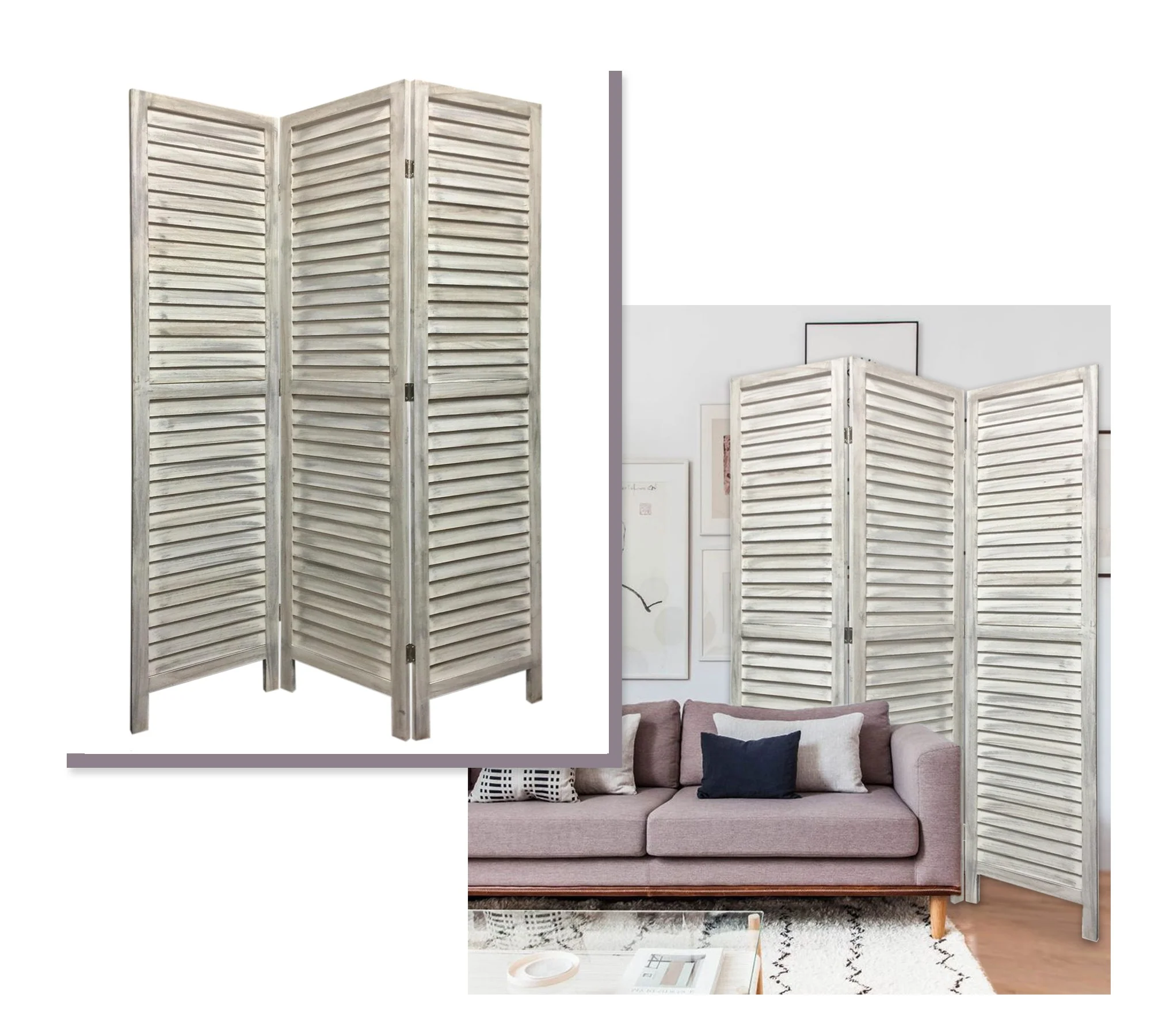 Stylish Three Panel Washed White Shutter Divider Screen By Homeroots - Image 4