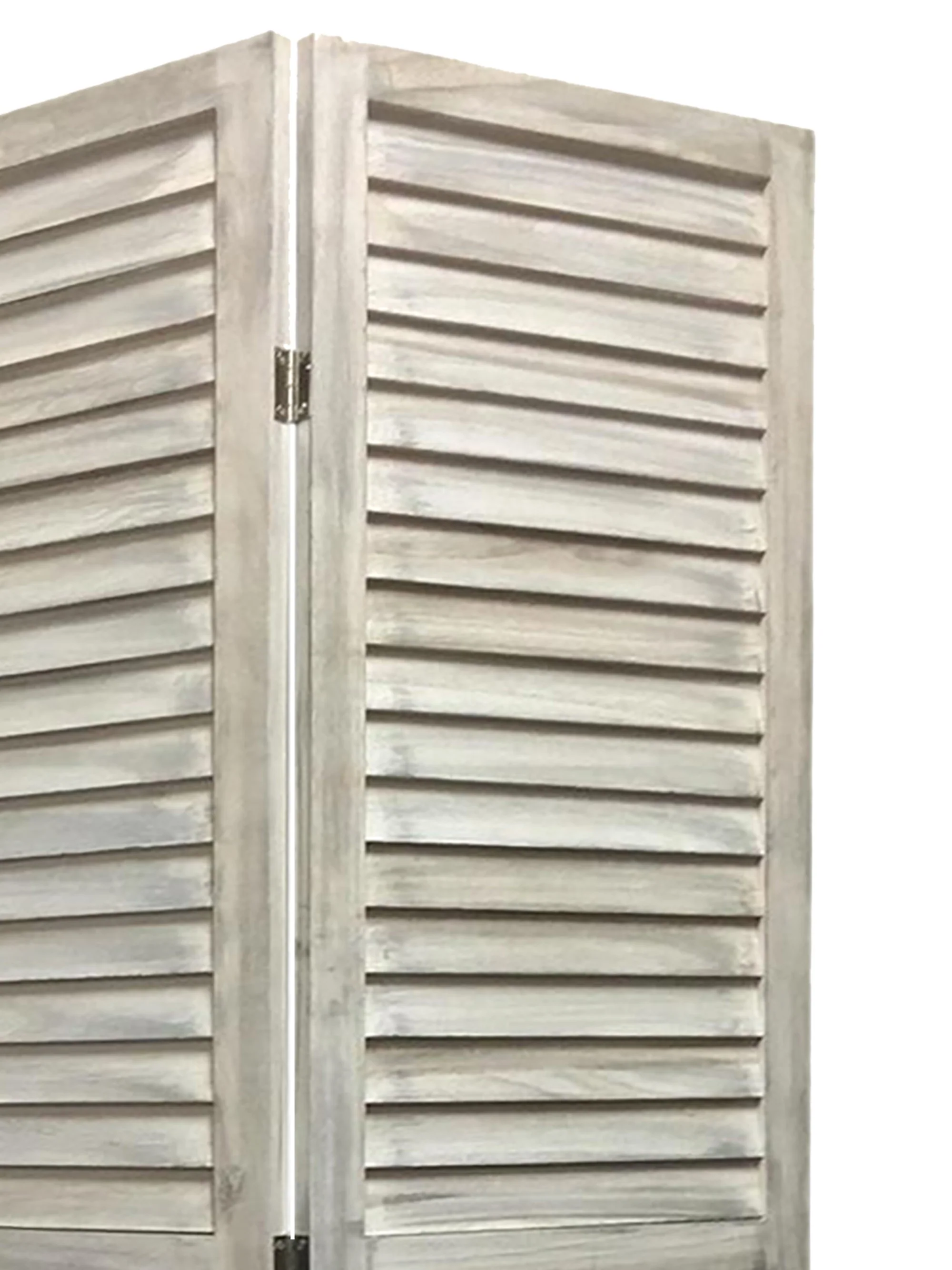 Stylish Three Panel Washed White Shutter Divider Screen By Homeroots - Image 5