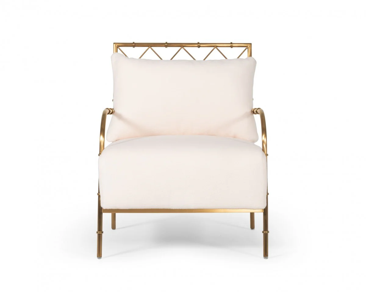 Stylish White and Gold Velvet A Frame Accent Chair By Homeroots - Image 3