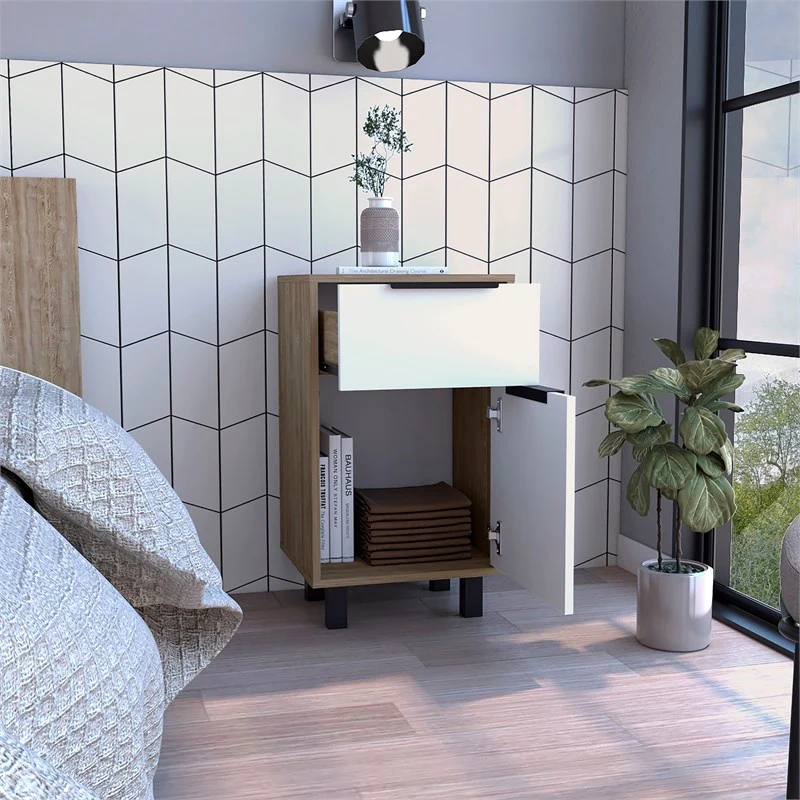 Stylish White and Pine Bedroom Nightstand By Homeroots - Image 5