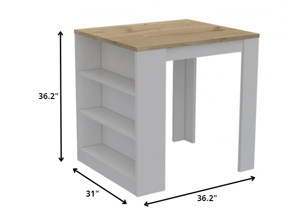 Stylish White and Pine Kitchen Counter and Dining Table Combination By Homeroots - Image 4