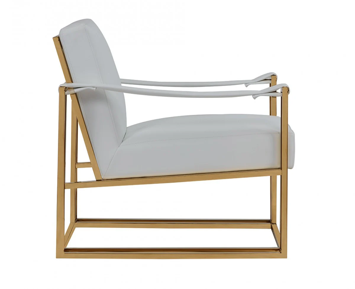 Stylish White Leatherette And Gold Steel Chair By Homeroots - Image 2