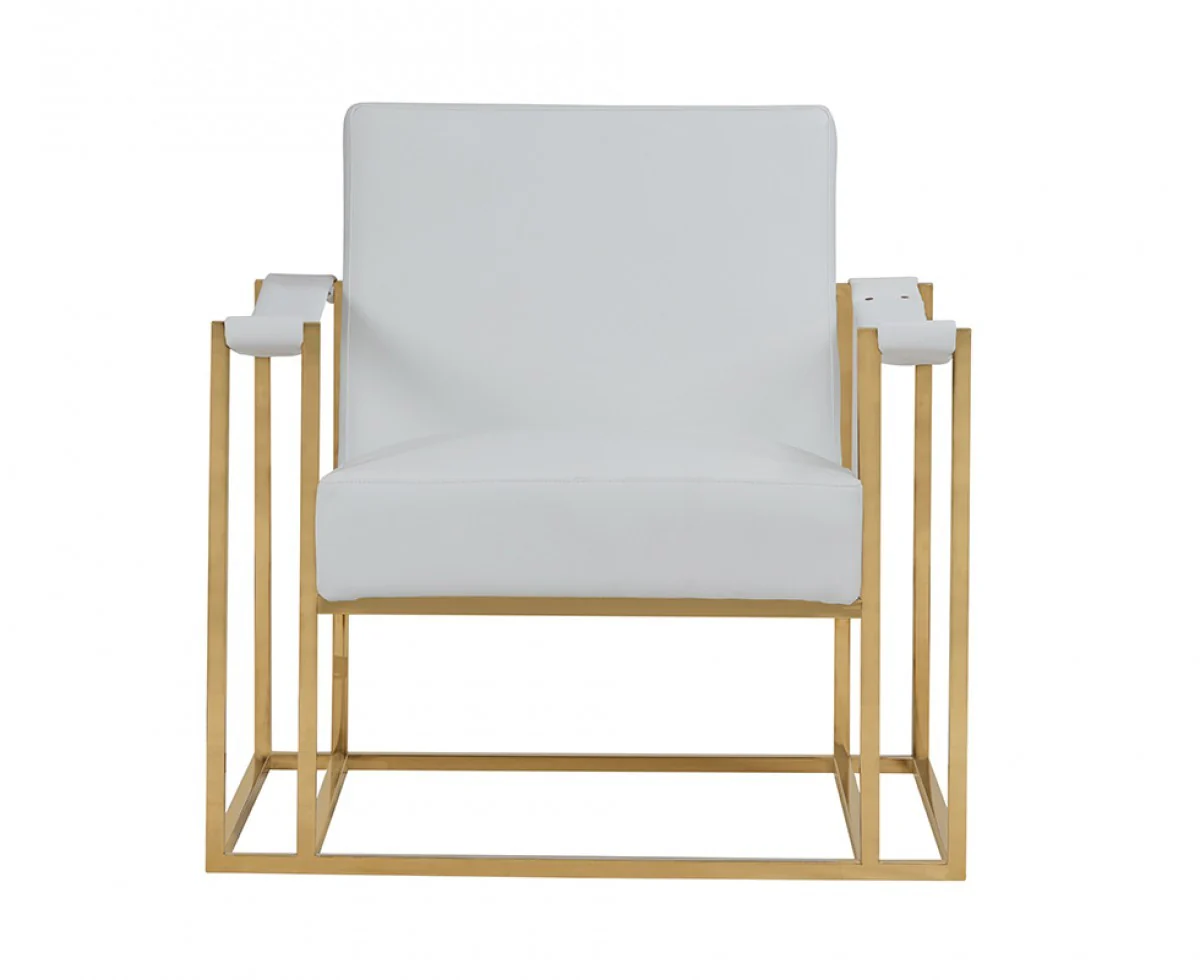 Stylish White Leatherette And Gold Steel Chair By Homeroots - Image 3