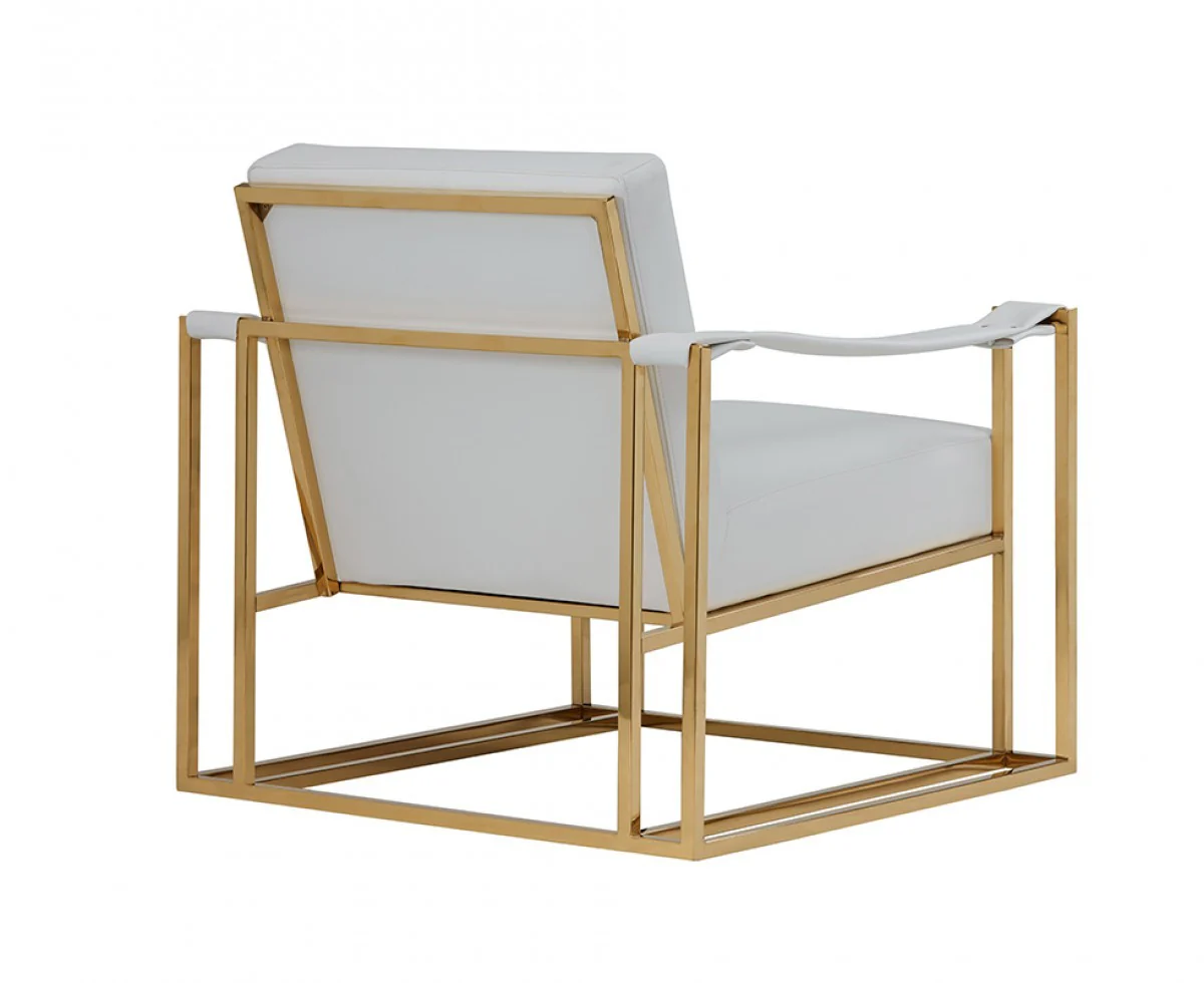 Stylish White Leatherette And Gold Steel Chair By Homeroots - Image 4