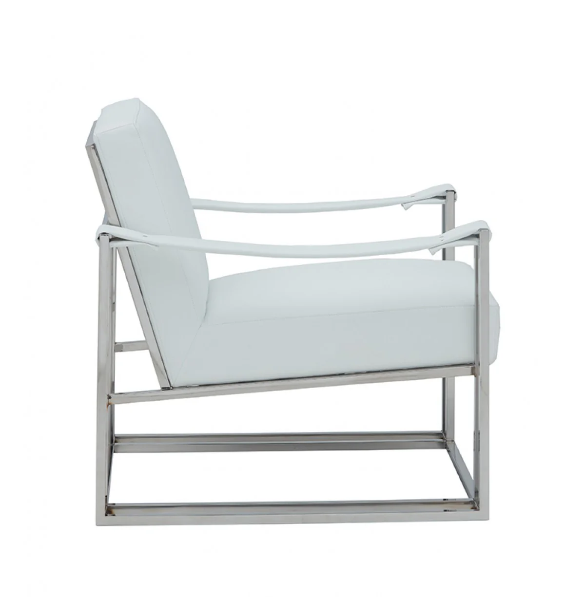 Stylish White Leatherette And Steel Chair By Homeroots - Image 2