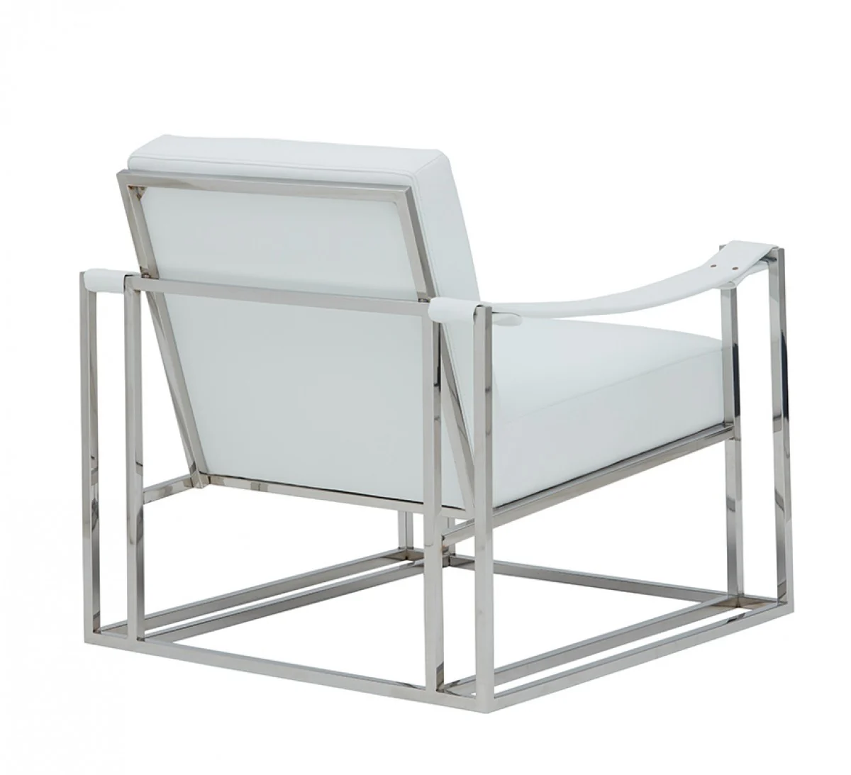 Stylish White Leatherette And Steel Chair By Homeroots - Image 3
