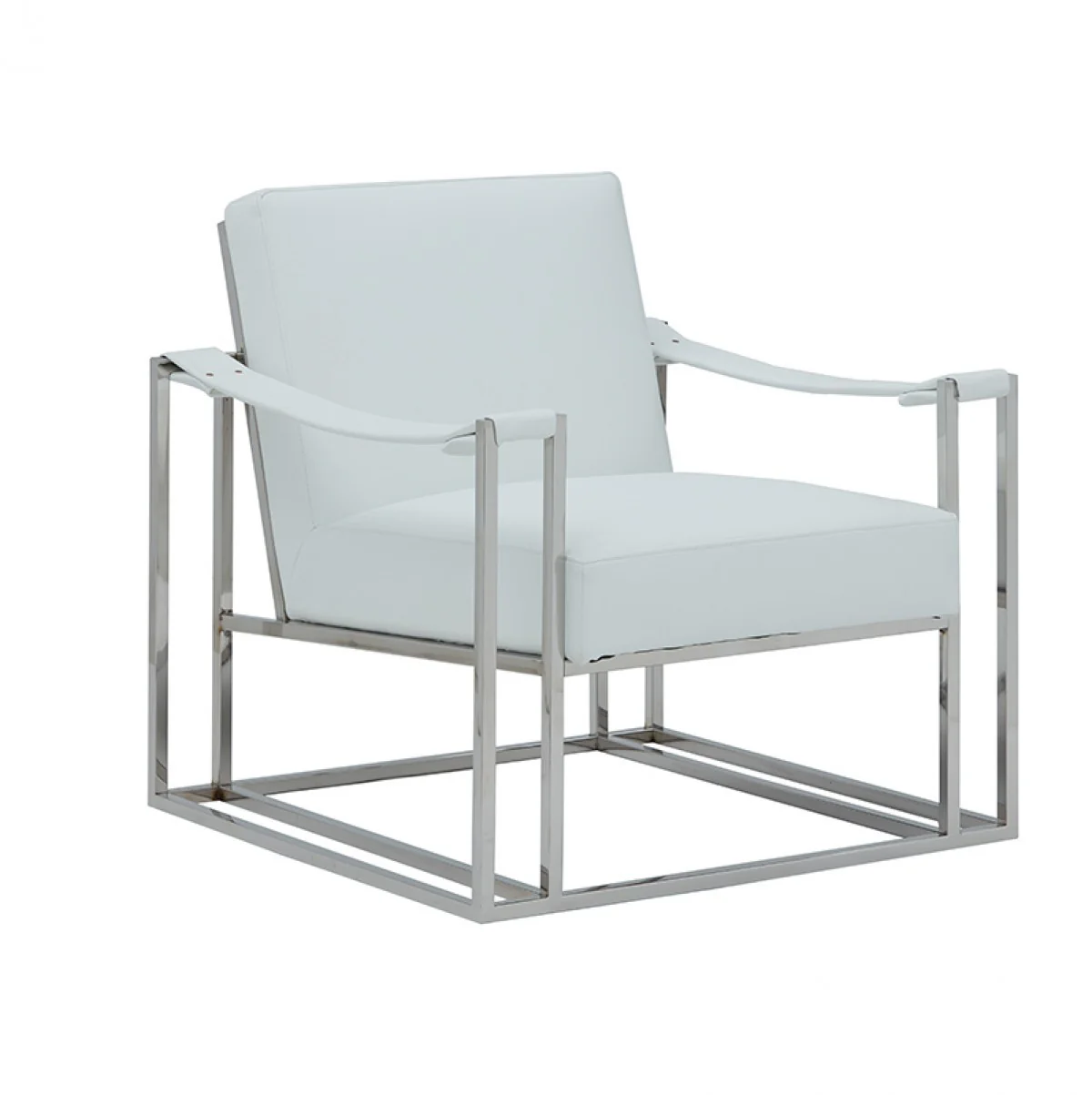 Stylish White Leatherette And Steel Chair By Homeroots - Image 5
