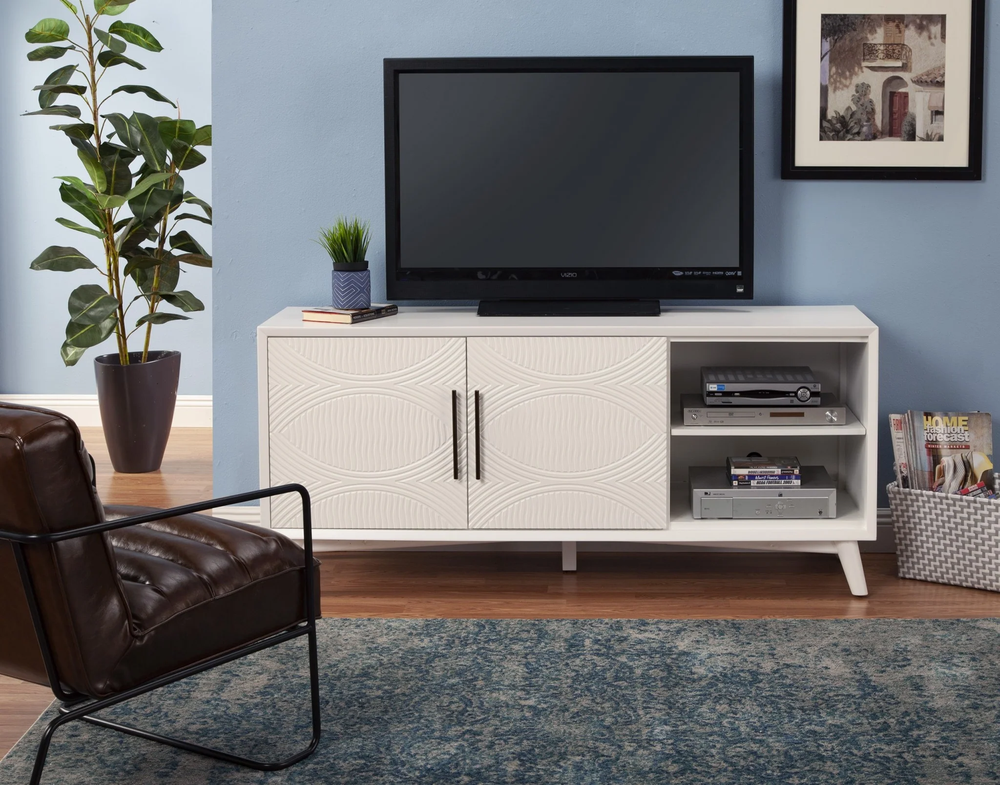 Stylish White Textured Mid Century Mod TV Console By Homeroots - Image 2