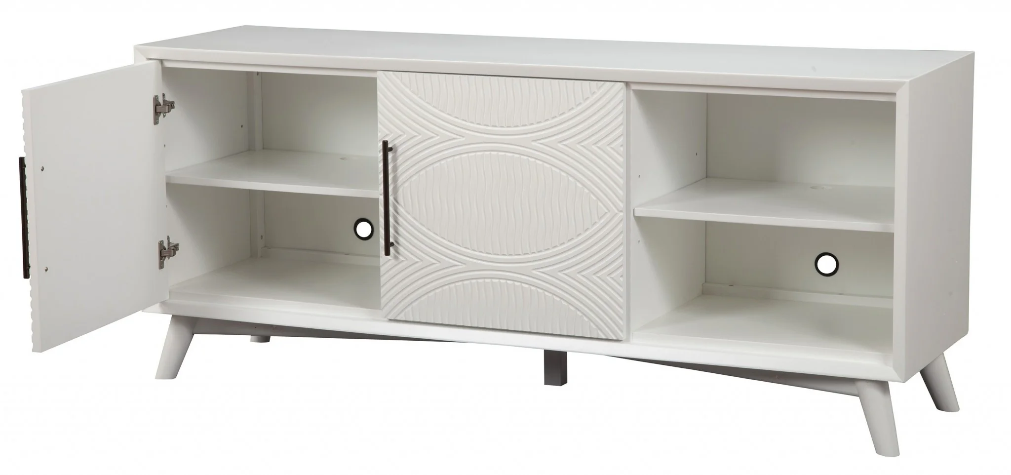 Stylish White Textured Mid Century Mod TV Console By Homeroots - Image 3