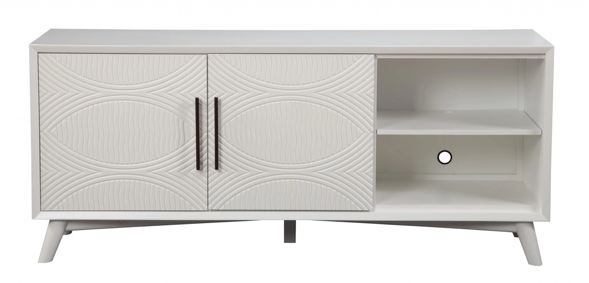 Stylish White Textured Mid Century Mod TV Console By Homeroots - Image 4