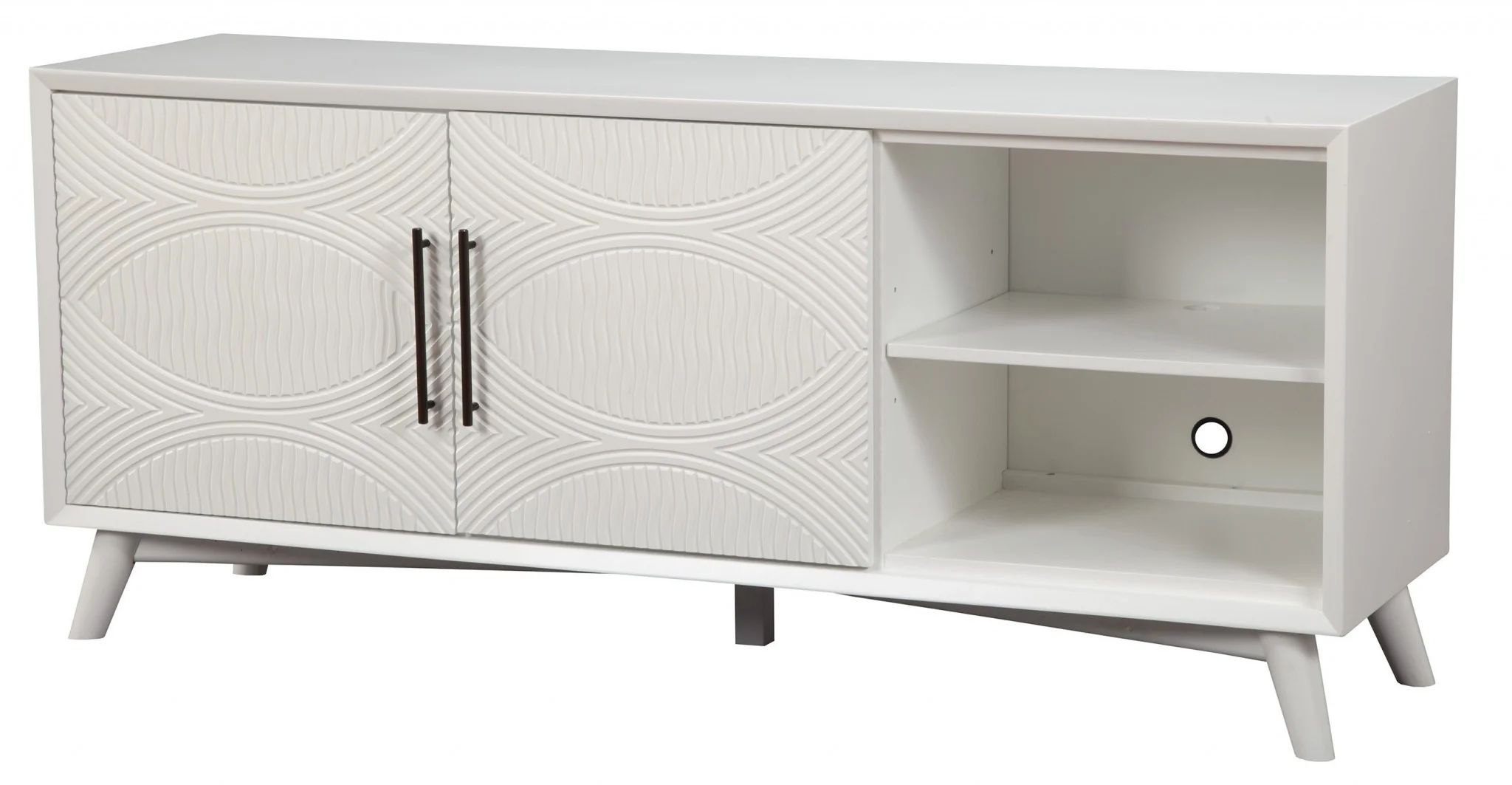 Stylish White Textured Mid Century Mod TV Console By Homeroots - Image 6