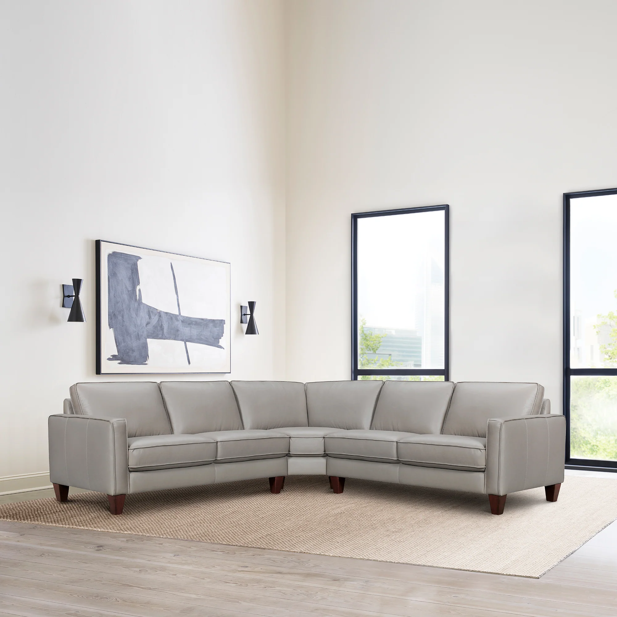Summit 3 Piece Pewter Leather Sectional Sofa By Armen Living - Image 10