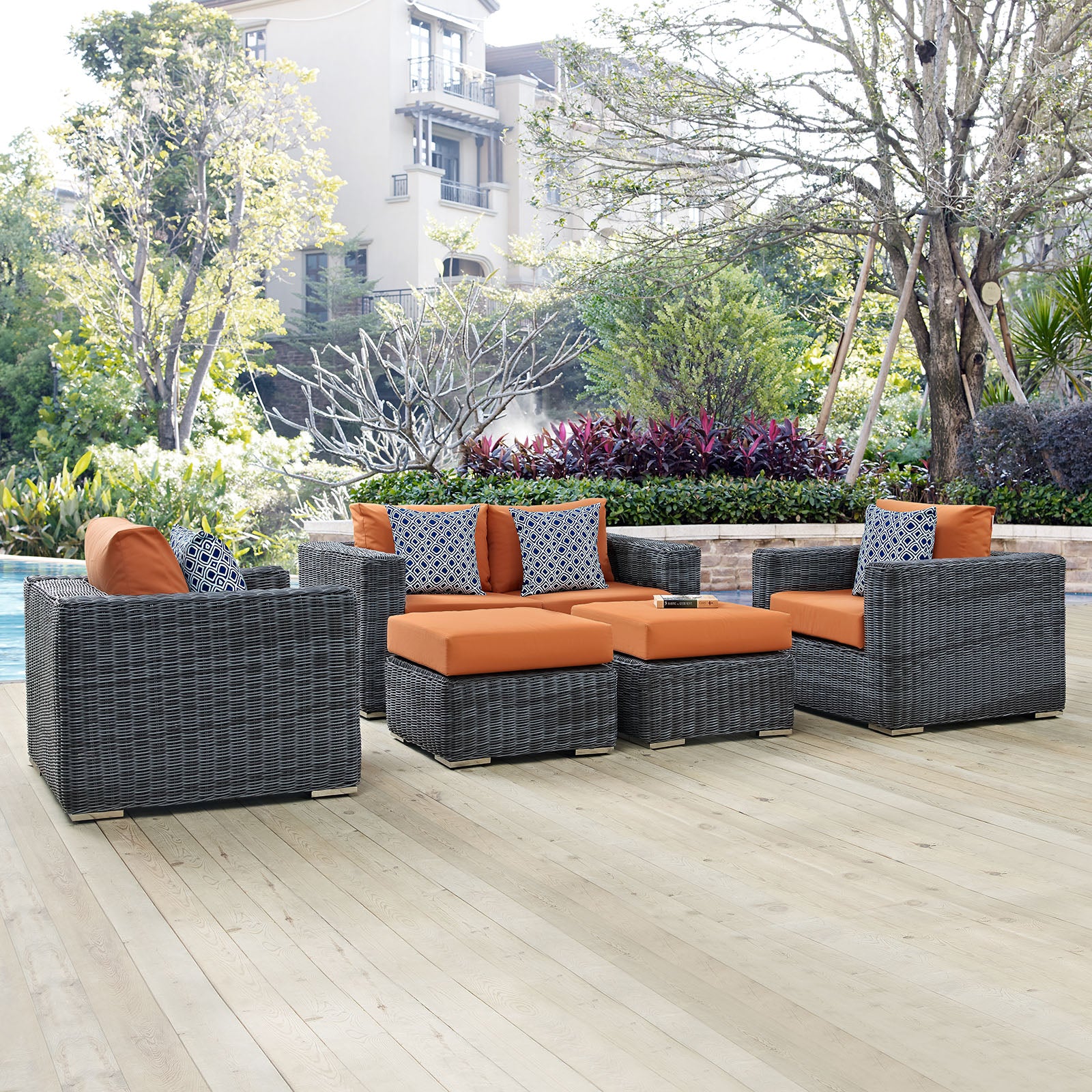 Summon 5 Piece Outdoor Patio Sunbrella¨ Sectional Set by Modway - Image 7