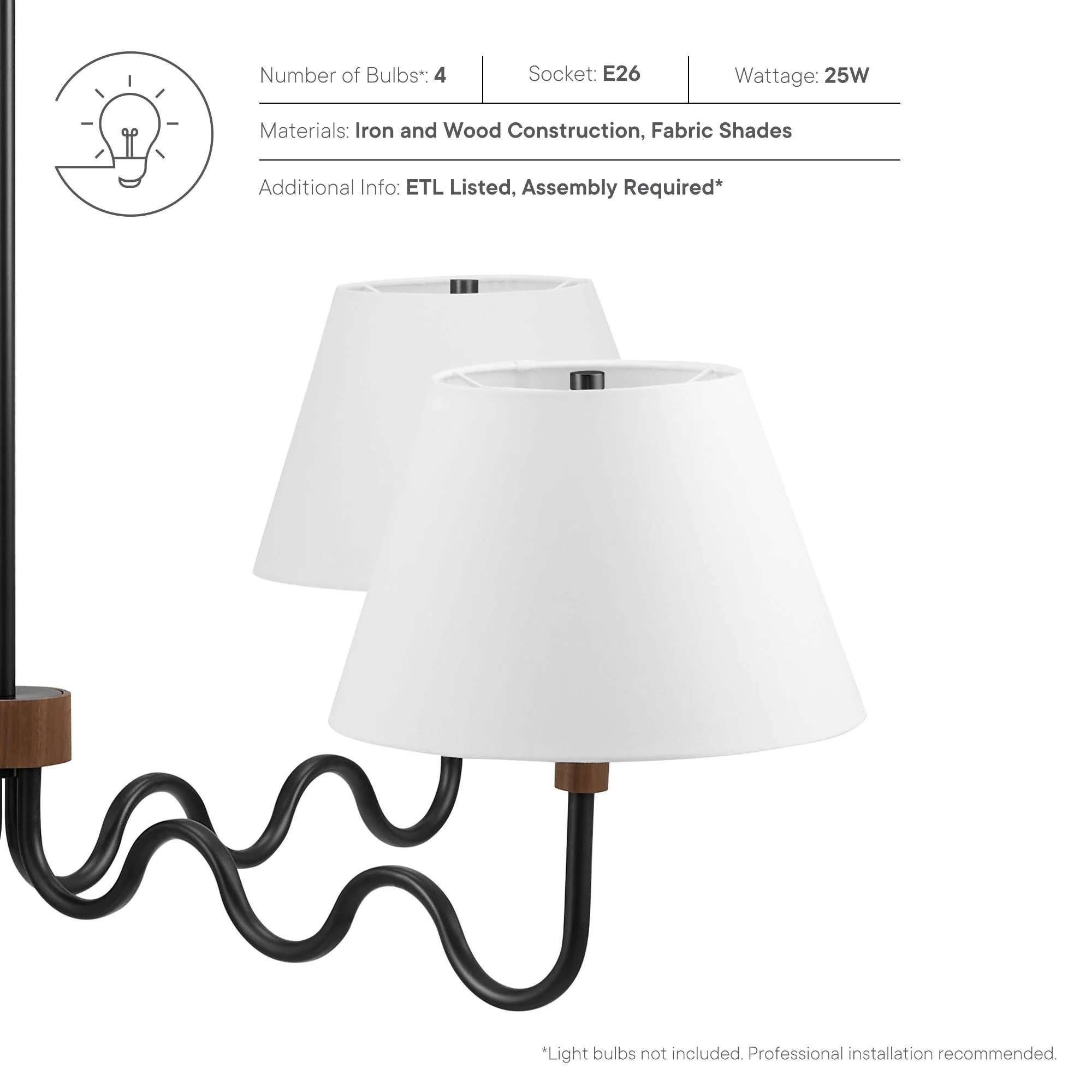 Sunlit Squiggle 4-Arm Pendant Light by Modway - Image 17