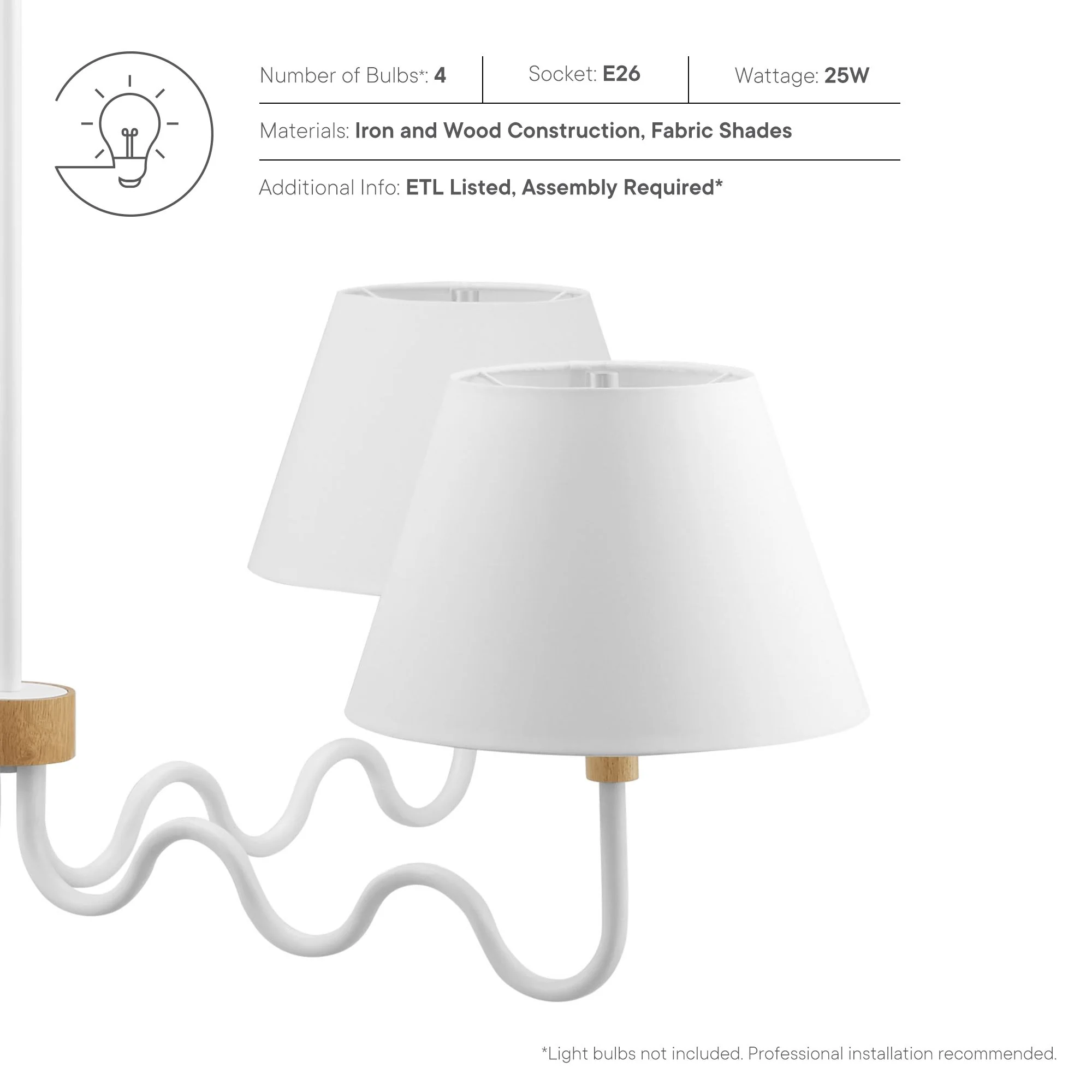 Sunlit Squiggle 4-Arm Pendant Light by Modway - Image 8