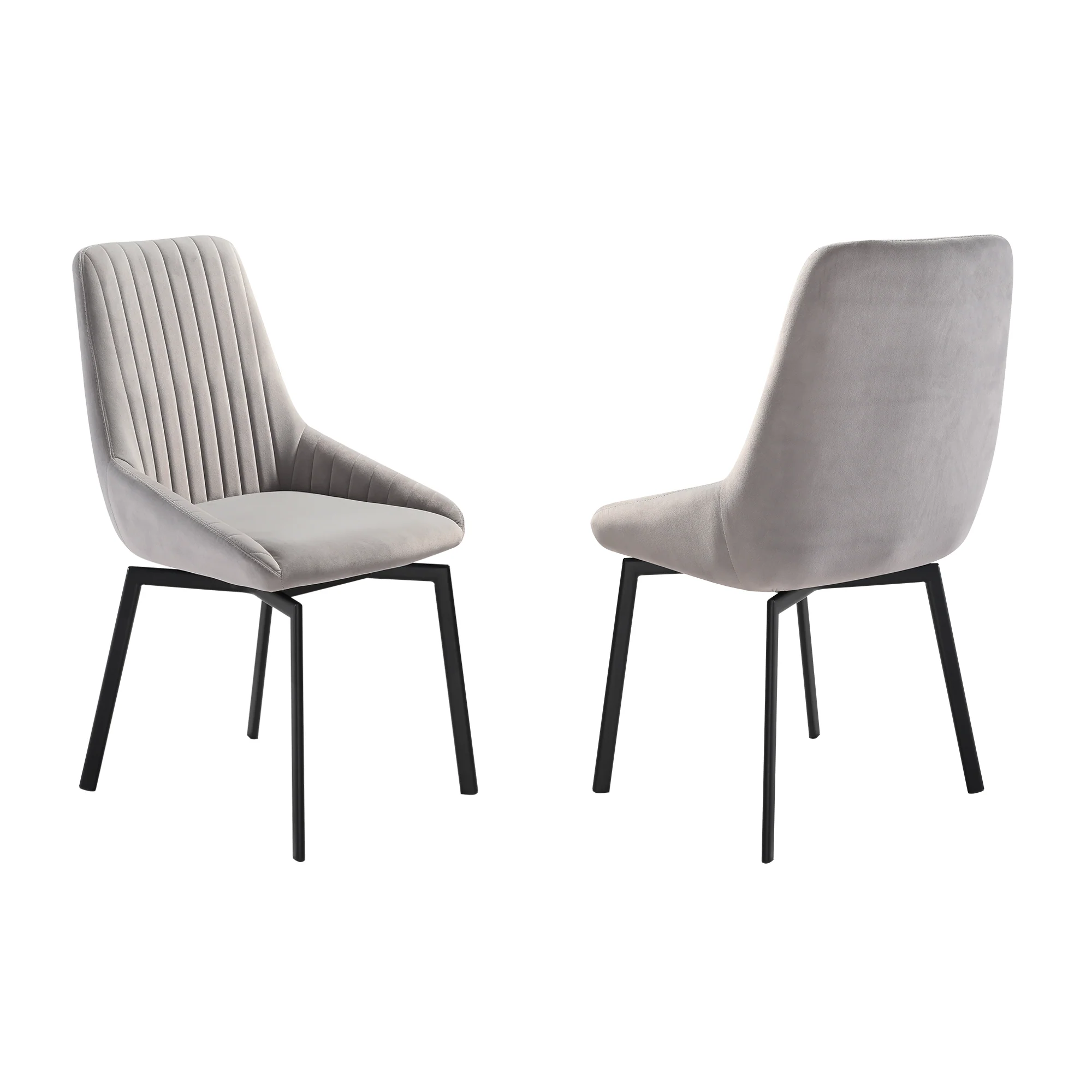 Susie Swivel Upholstered Dining Chair in Gray Fabric with Black Metal Legs - Set of 2 By Armen Living - Image 3