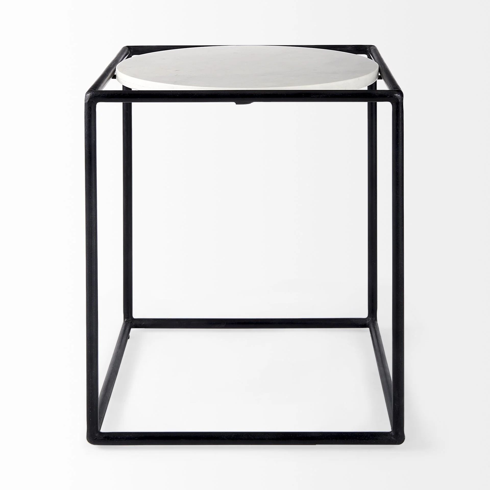 Suspended White Marble Black Metal Geo Side Table By Homeroots - Image 3