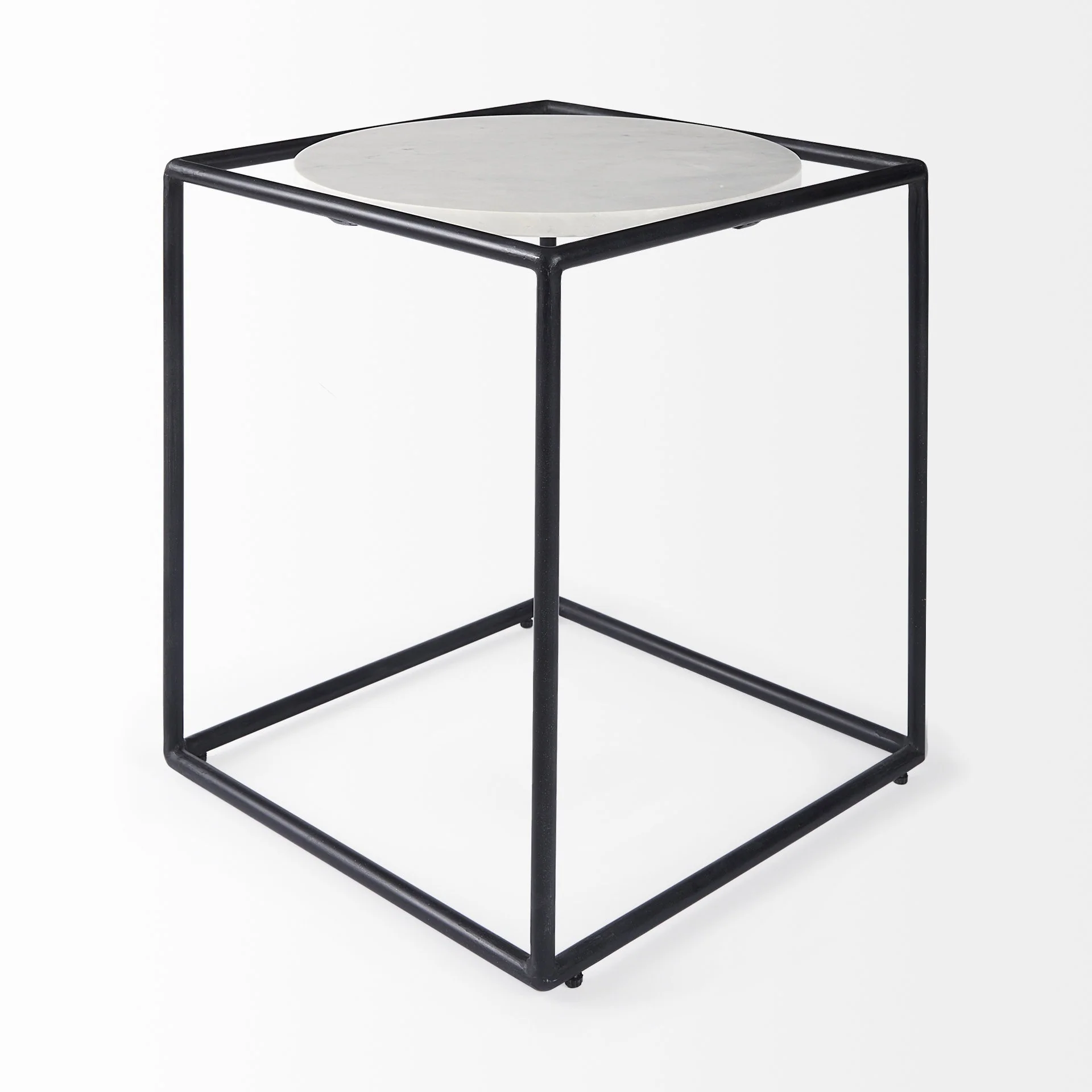 Suspended White Marble Black Metal Geo Side Table By Homeroots - Image 4
