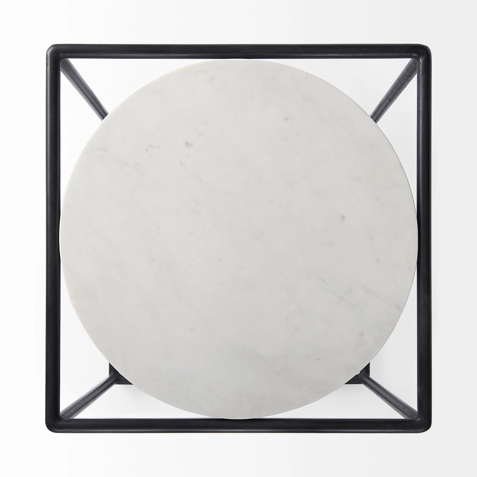 Suspended White Marble Black Metal Geo Side Table By Homeroots - Image 5