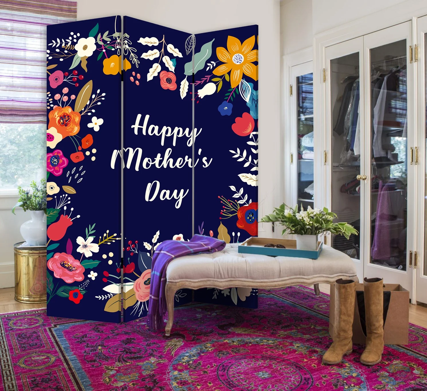 Sweet Floral Mother'S Day Three Panel Room Divider Screen By Homeroots - Image 5