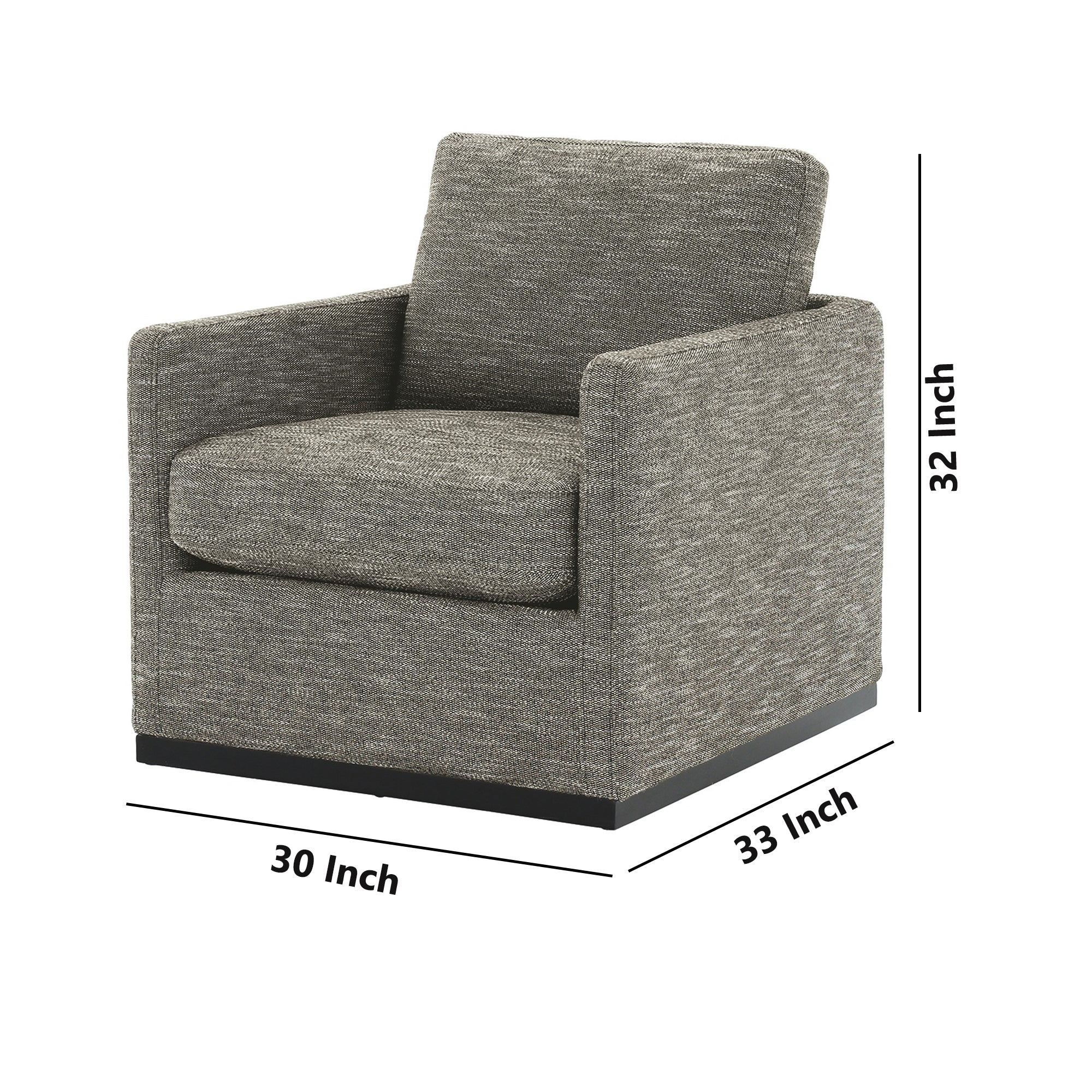 Swivel Fabric Upholstered Accent Chair With Track Arms And Trim Base Gray By Benzara - Image 5
