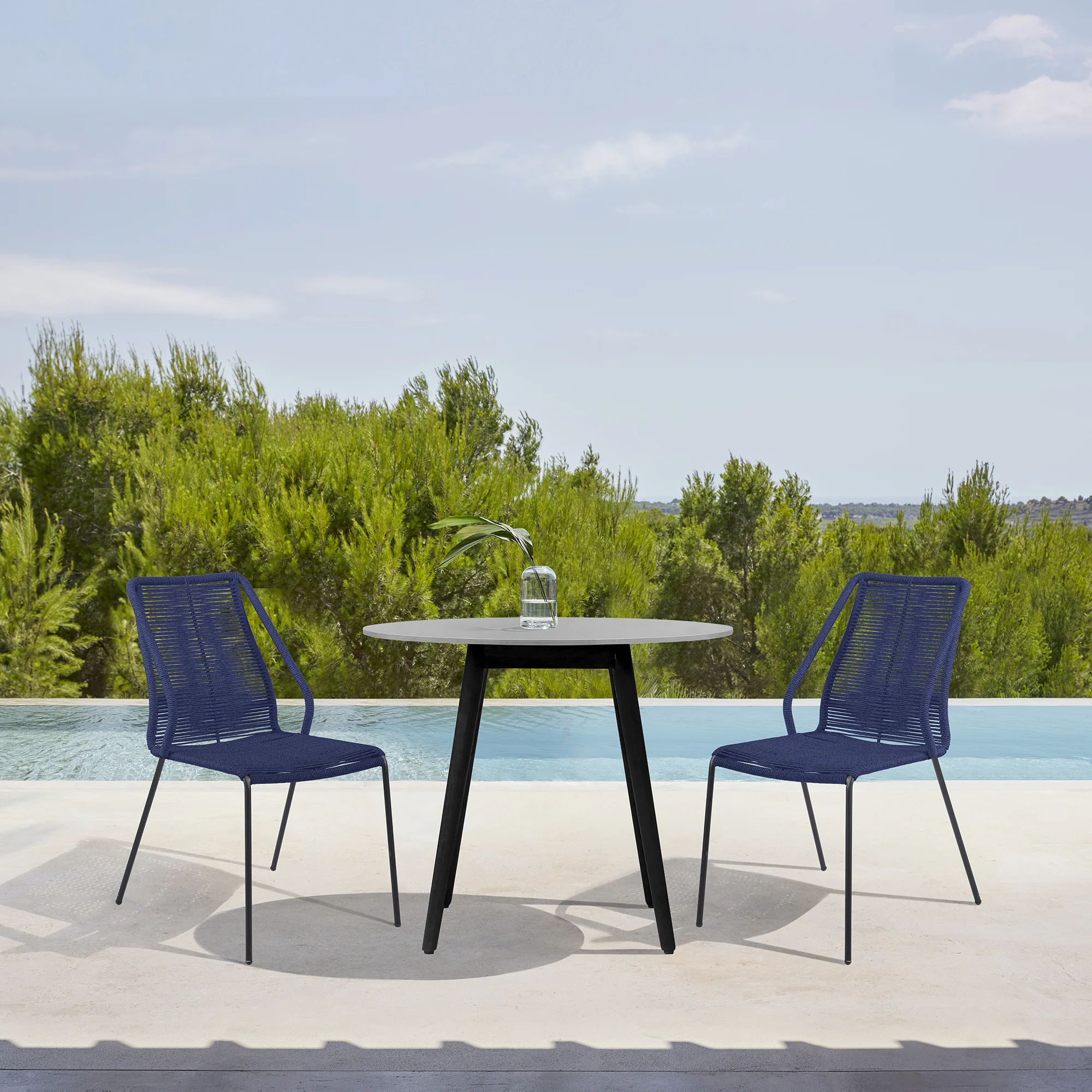 Sydney and Clip 3 Piece Outdoor Patio 36" Dining Set in Black Eucalyptus Wood and Black Rope By Armen Living - Image 11