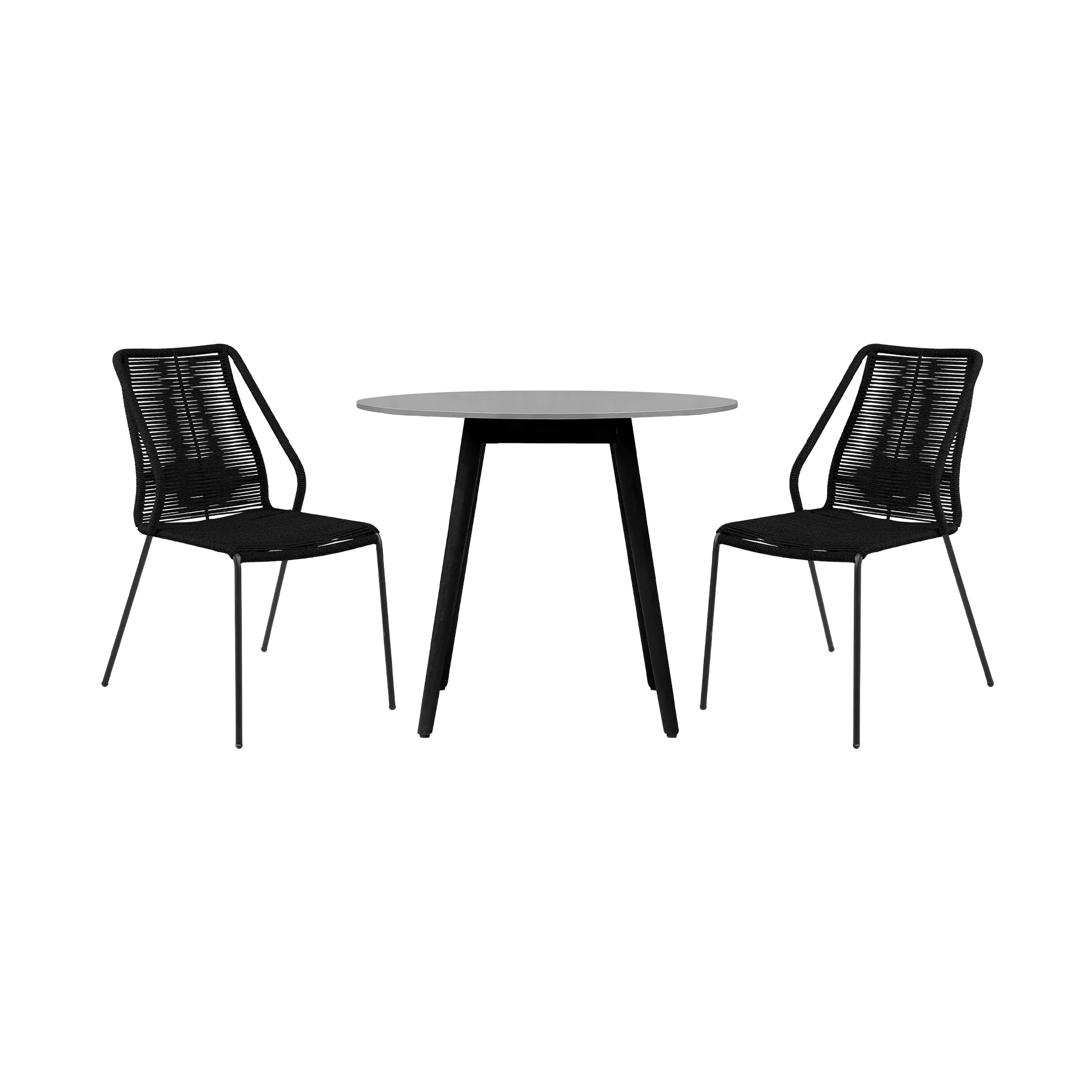 Sydney and Clip 3 Piece Outdoor Patio 36" Dining Set in Black Eucalyptus Wood and Black Rope By Armen Living - Image 2
