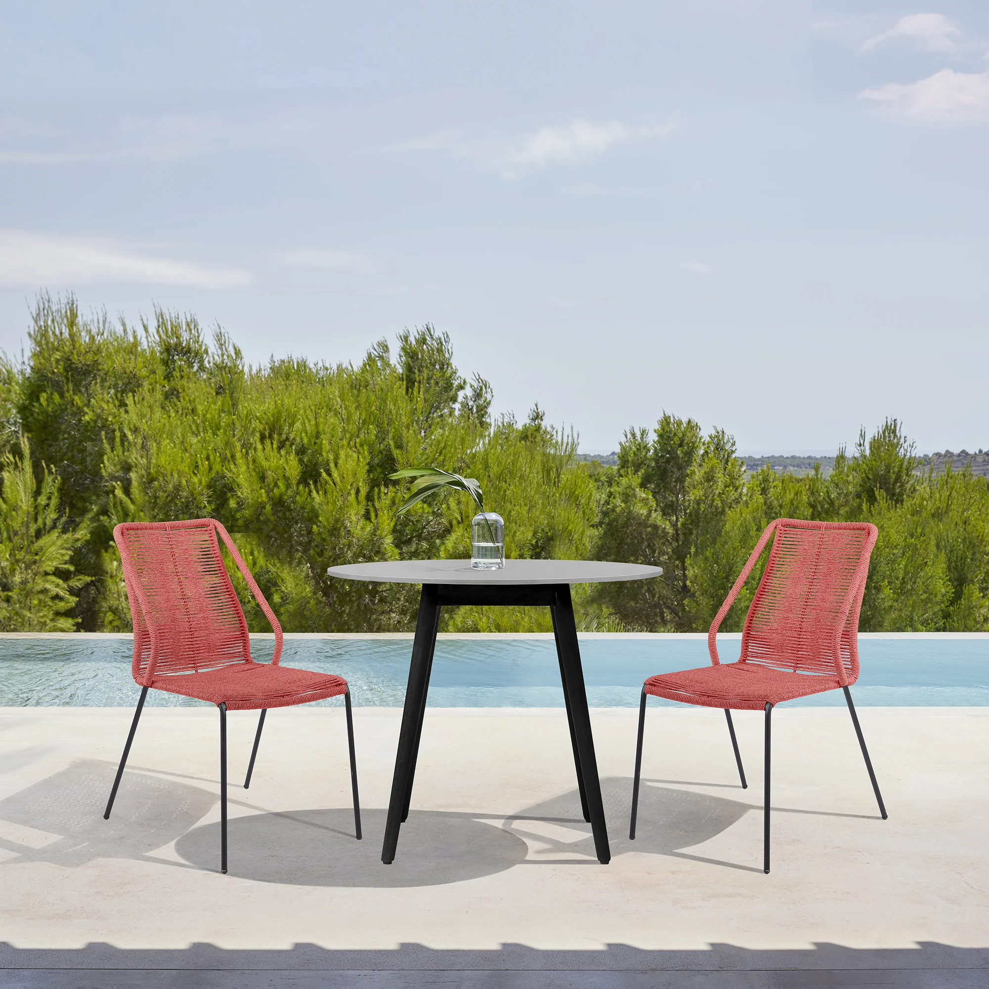 Sydney and Clip 3 Piece Outdoor Patio 36" Dining Set in Black Eucalyptus Wood and Black Rope By Armen Living - Image 21