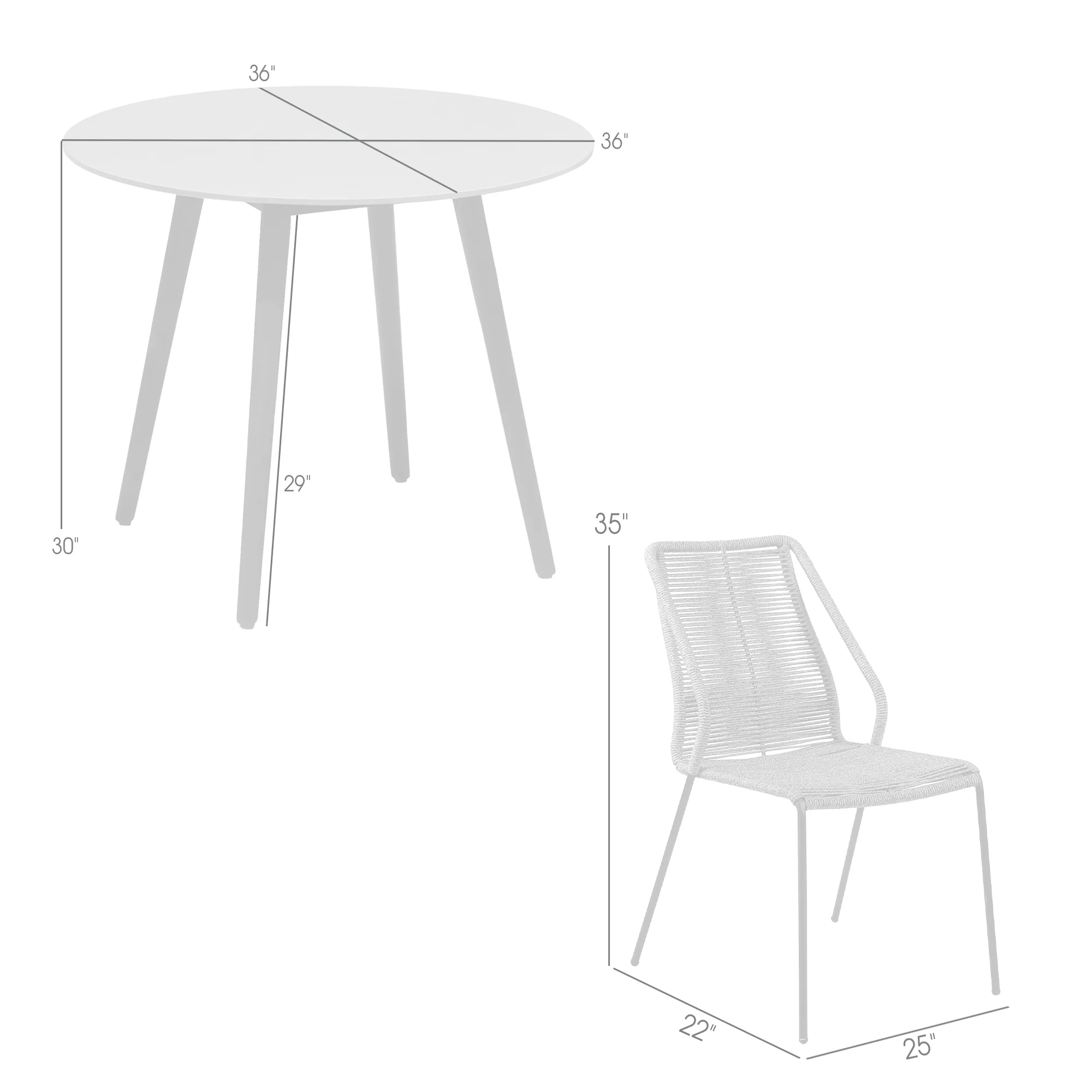 Sydney and Clip 3 Piece Outdoor Patio 36" Dining Set in Black Eucalyptus Wood and Black Rope By Armen Living - Image 29