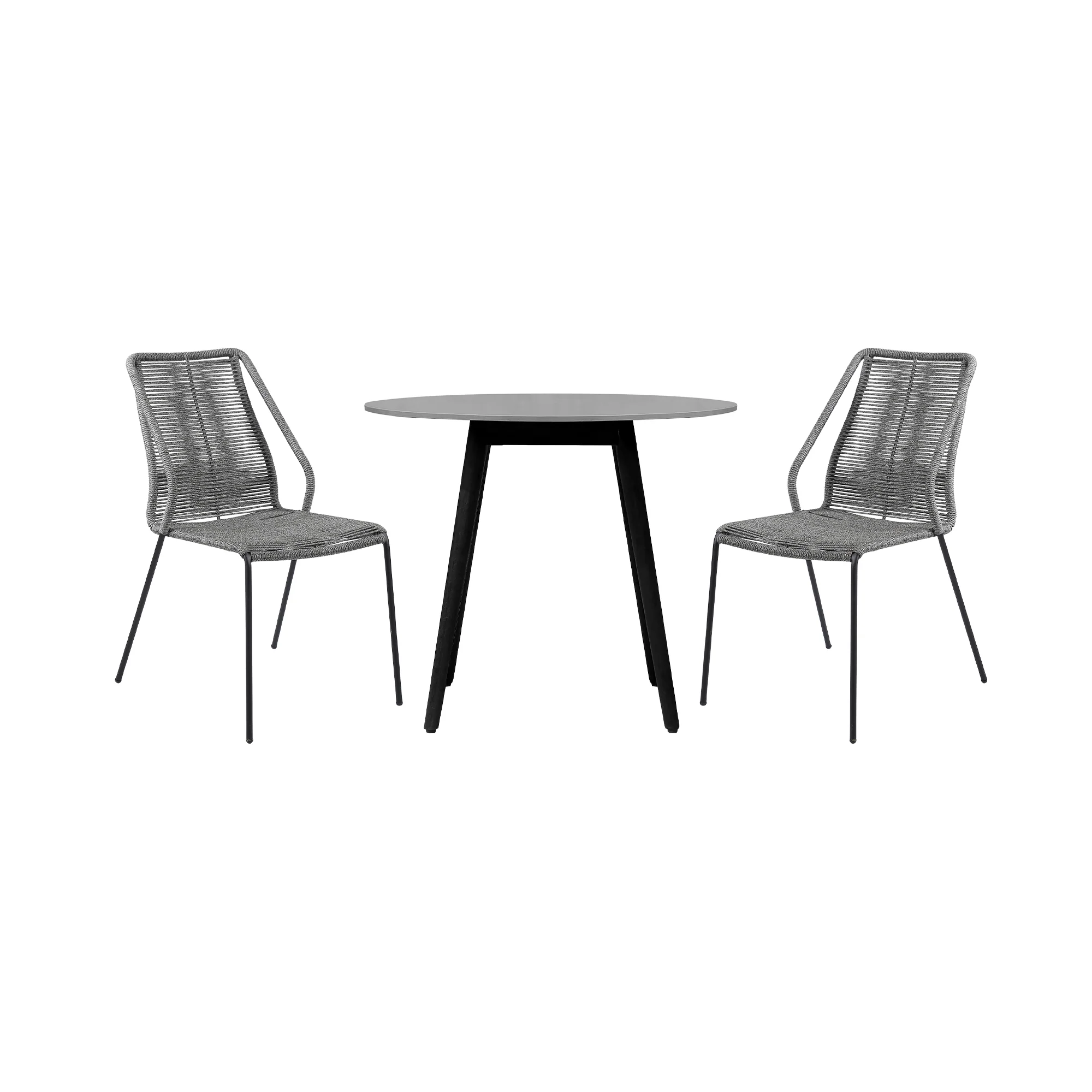Sydney and Clip 3 Piece Outdoor Patio 36" Dining Set in Black Eucalyptus Wood and Grey Rope By Armen Living - Image 2