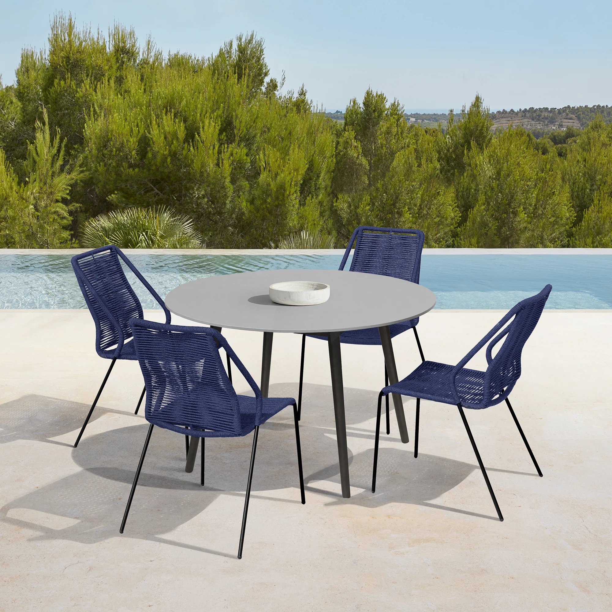 Sydney and Clip Outdoor Patio 5 Piece Dining Set in Black Rope with Black Eucalyptus Wood By Armen Living - Image 11
