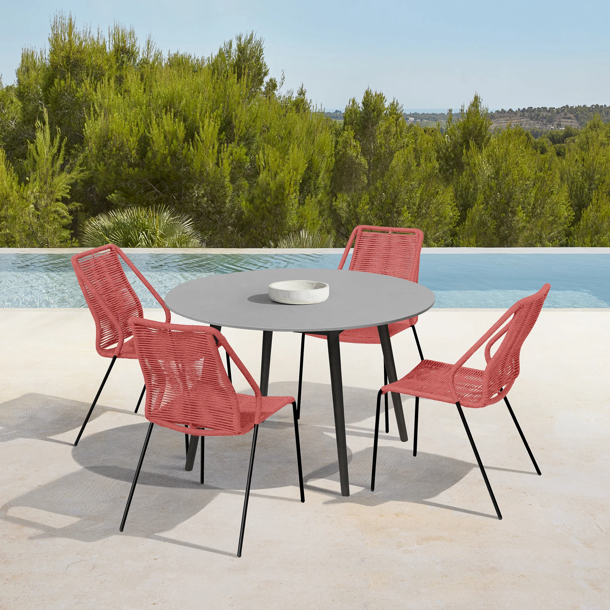 Sydney and Clip Outdoor Patio 5 Piece Dining Set in Black Rope with Black Eucalyptus Wood By Armen Living - Image 21
