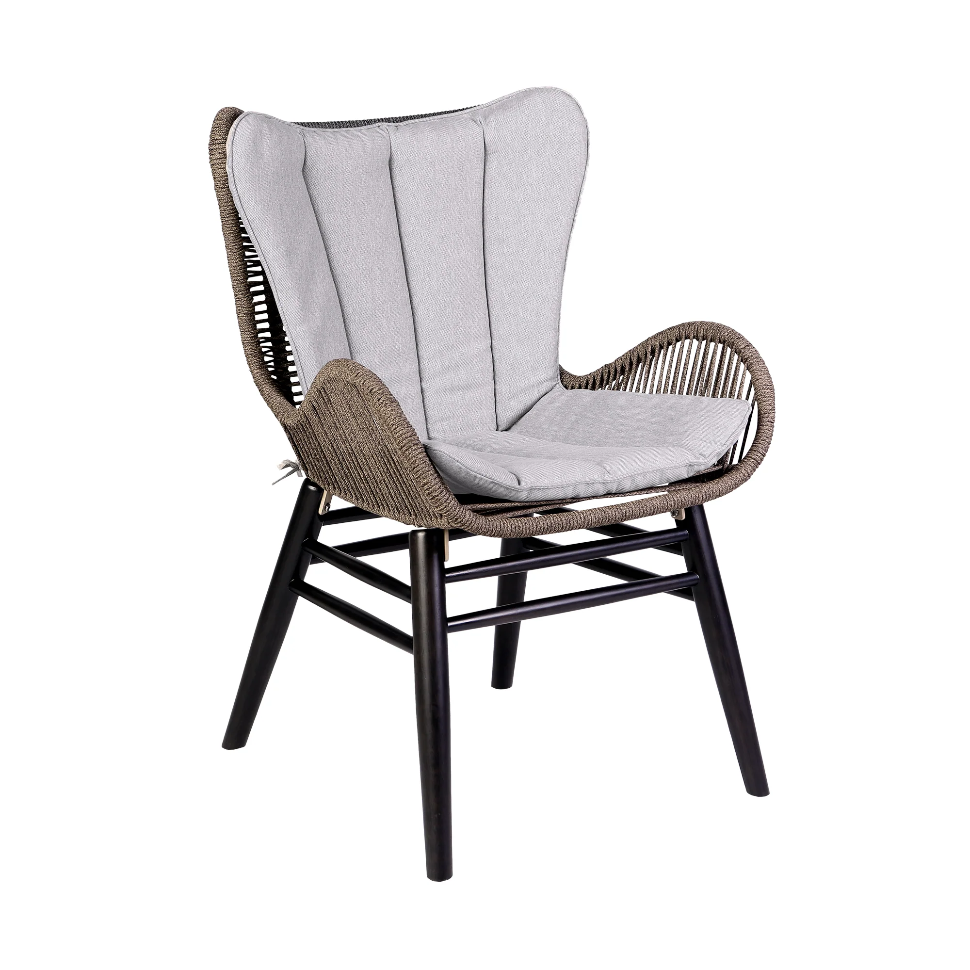 Sydney and Fanny 5 Piece Outdoor Patio Dining Set in Dark Eucalyptus Wood with Truffle Rope and Grey Cushions By Armen Living - Image 3