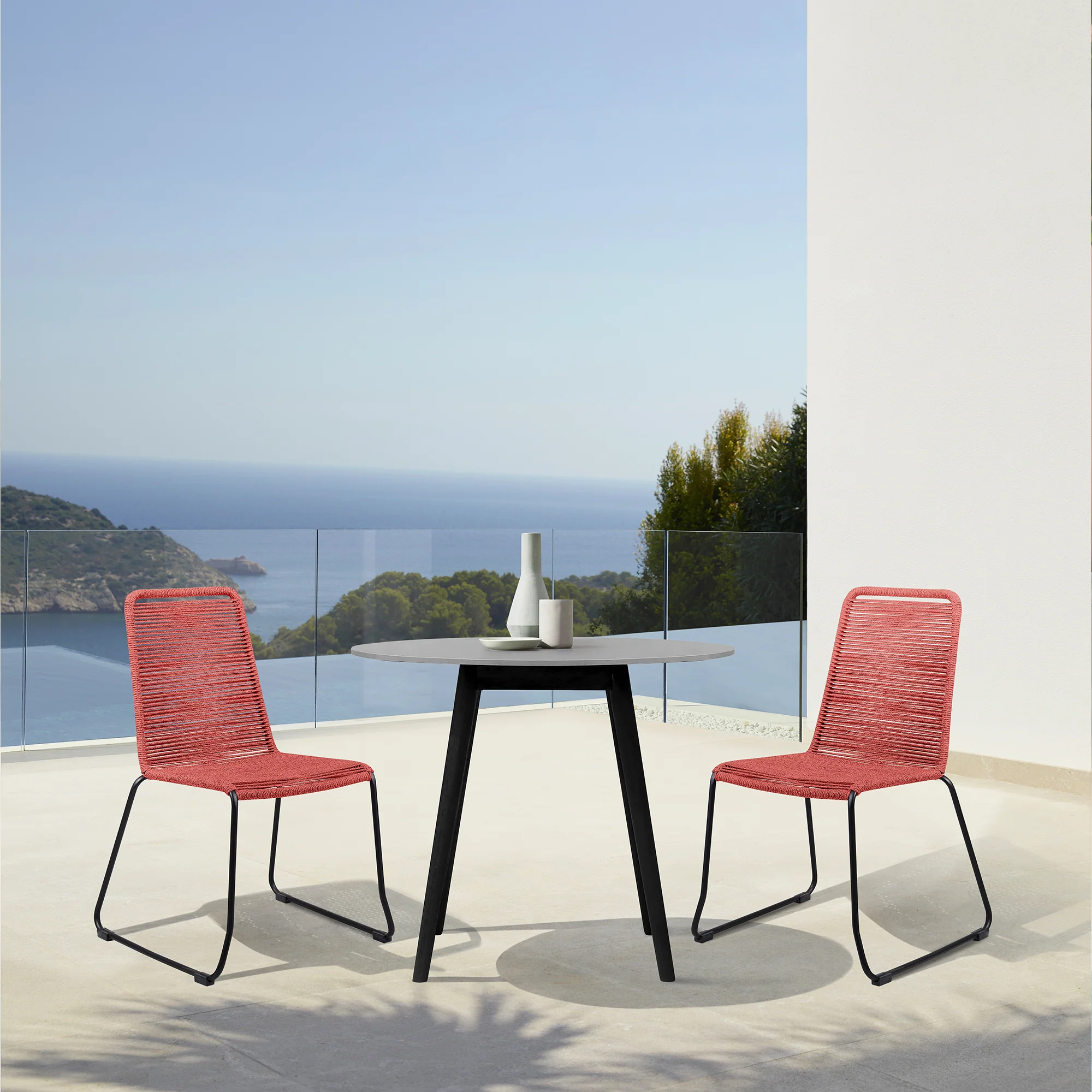 Sydney and Shasta 3 Piece Outdoor Patio 36" Dining Set in Black Eucalyptus Wood and Black Rope By Armen Living - Image 11