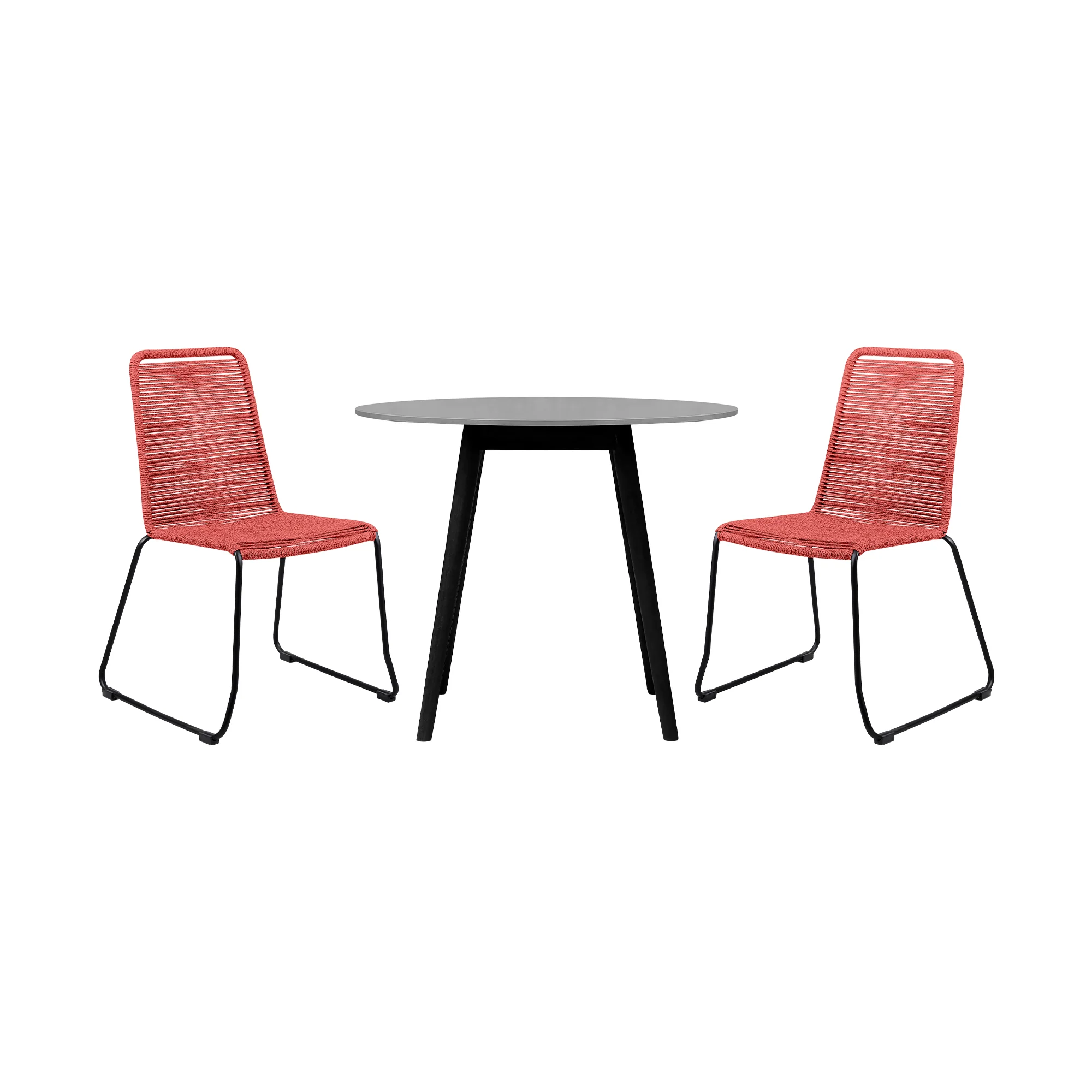 Sydney and Shasta 3 Piece Outdoor Patio 36" Dining Set in Black Eucalyptus Wood and Black Rope By Armen Living - Image 12