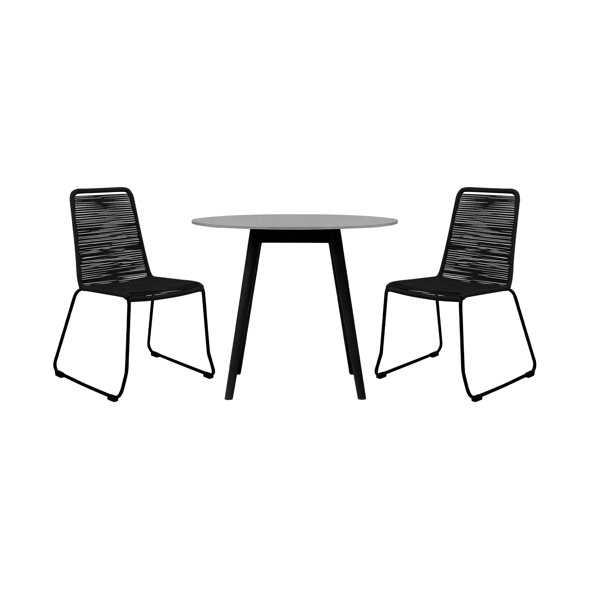 Sydney and Shasta 3 Piece Outdoor Patio 36" Dining Set in Black Eucalyptus Wood and Black Rope By Armen Living - Image 2