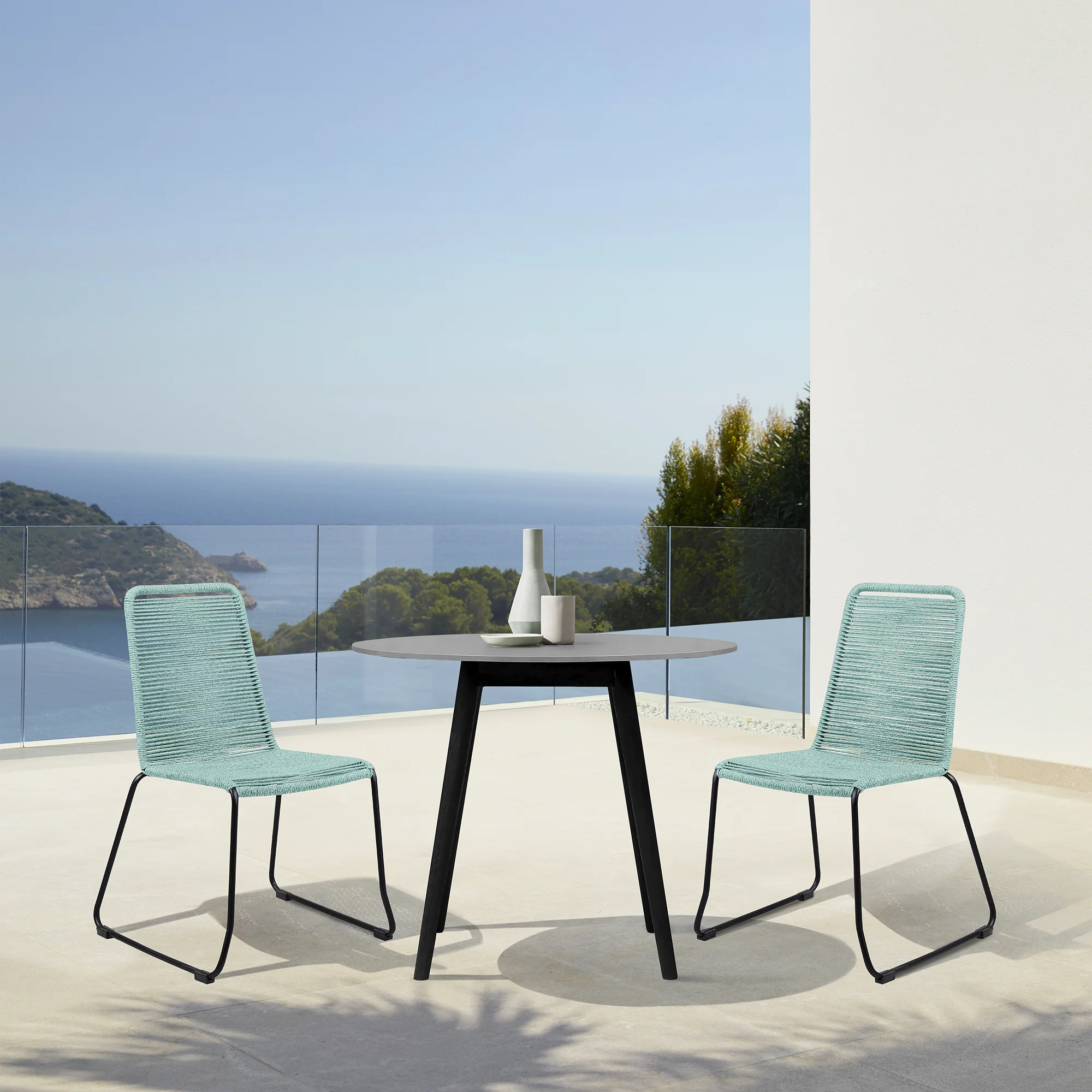 Sydney and Shasta 3 Piece Outdoor Patio 36" Dining Set in Black Eucalyptus Wood and Black Rope By Armen Living - Image 21