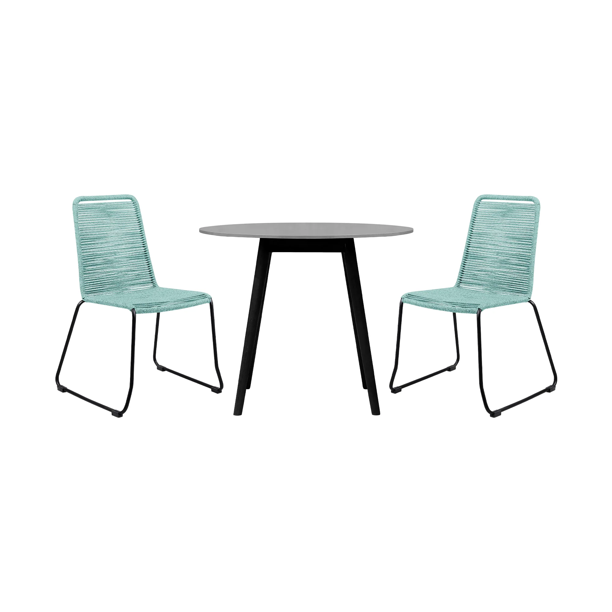Sydney and Shasta 3 Piece Outdoor Patio 36" Dining Set in Black Eucalyptus Wood and Black Rope By Armen Living - Image 22
