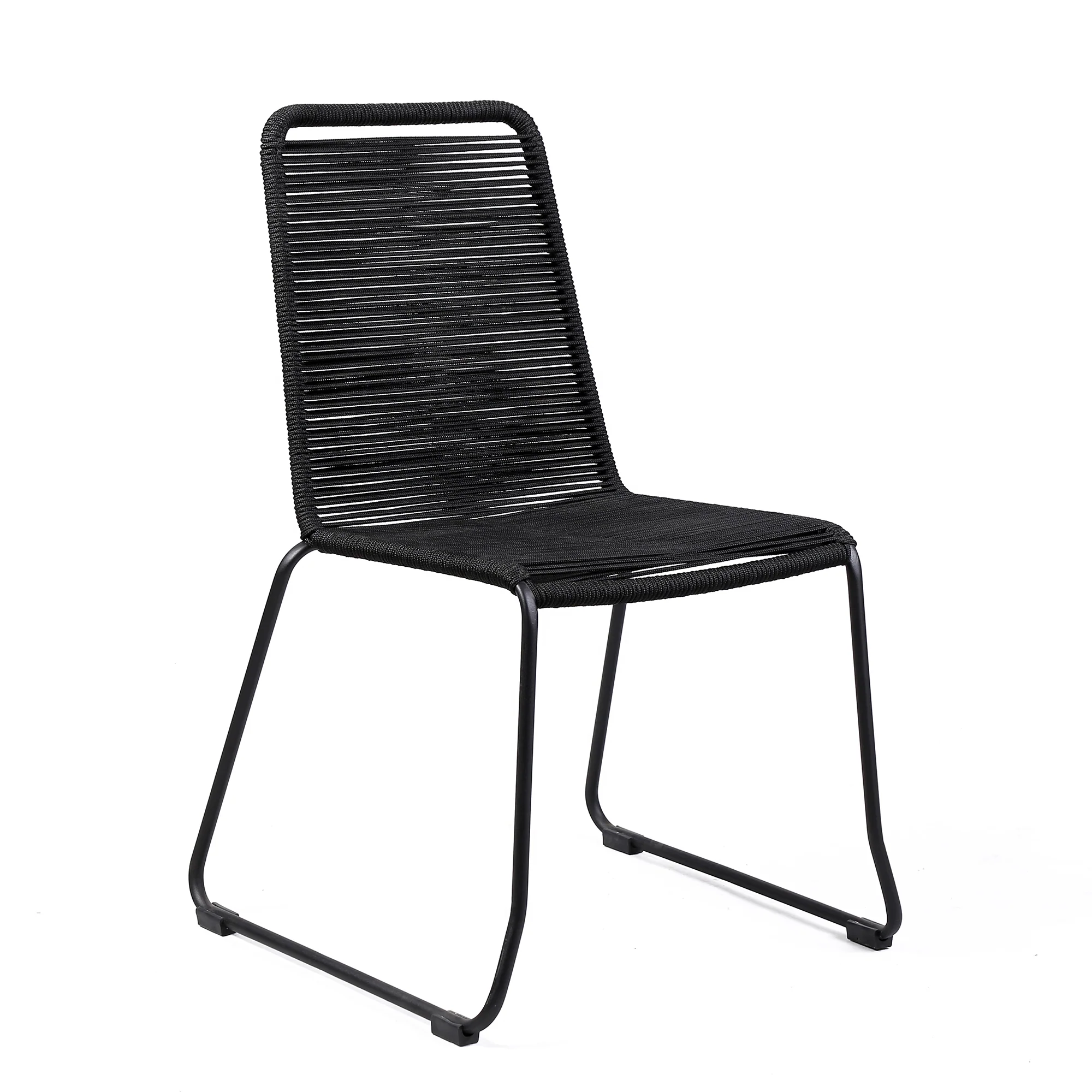 Sydney and Shasta 3 Piece Outdoor Patio 36" Dining Set in Black Eucalyptus Wood and Black Rope By Armen Living - Image 3
