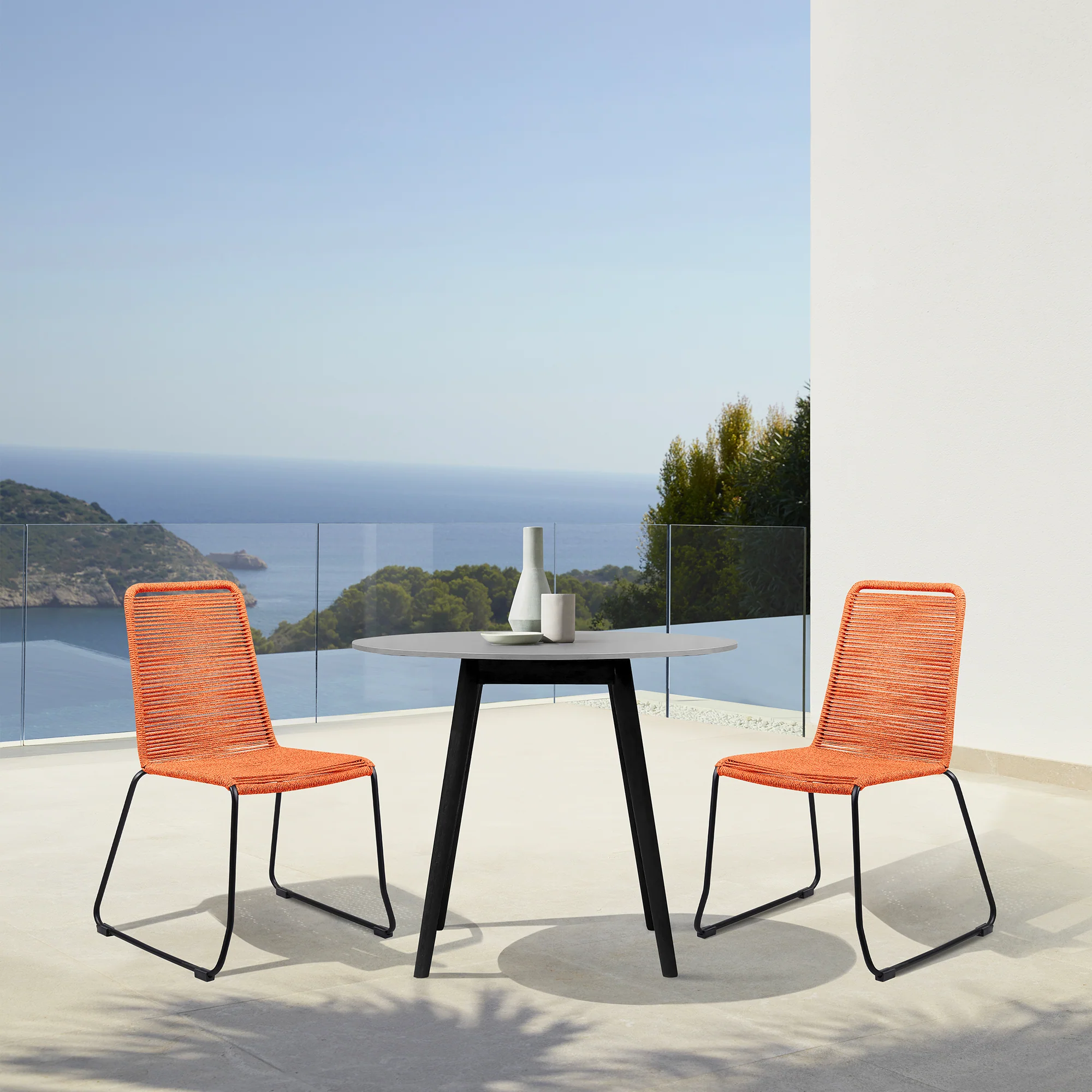 Sydney and Shasta 3 Piece Outdoor Patio 36" Dining Set in Black Eucalyptus Wood and Black Rope By Armen Living - Image 31