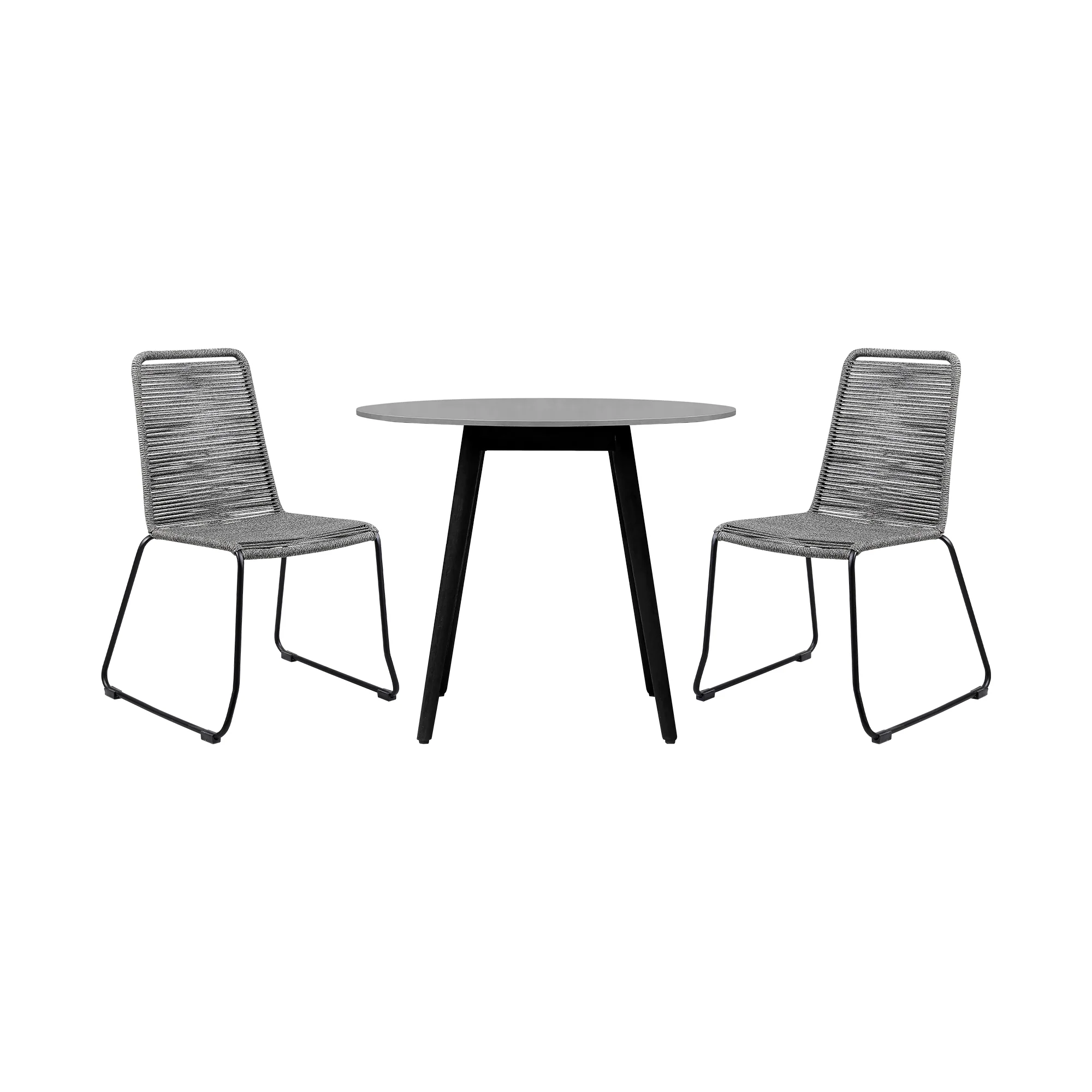 Sydney and Shasta 3 Piece Outdoor Patio 36" Dining Set in Black Eucalyptus Wood and Grey Rope By Armen Living - Image 2