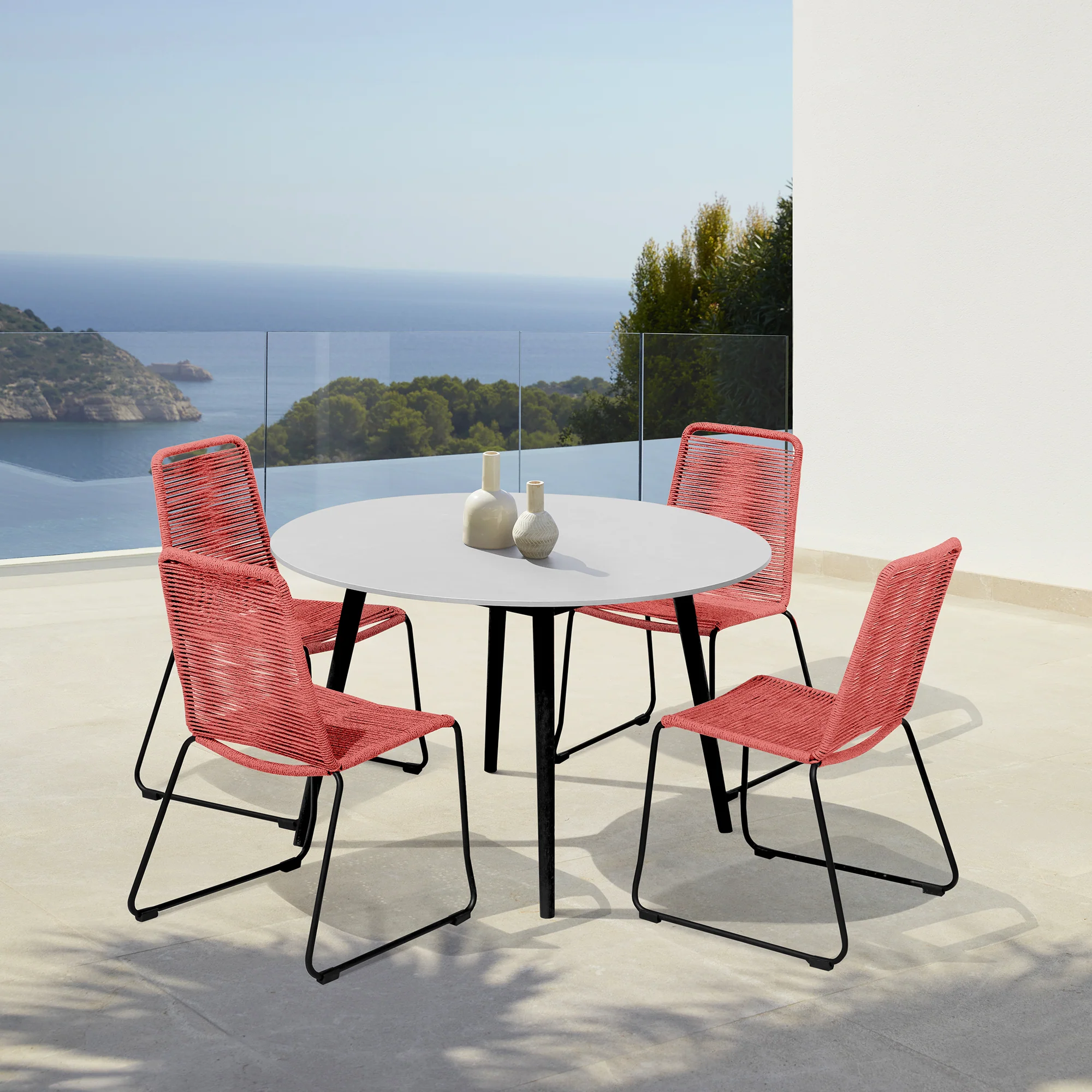 Sydney and Shasta 5 Piece Patio Outdoor Dining Set in Black Rope with Black Eucalyptus Wood By Armen Living - Image 11