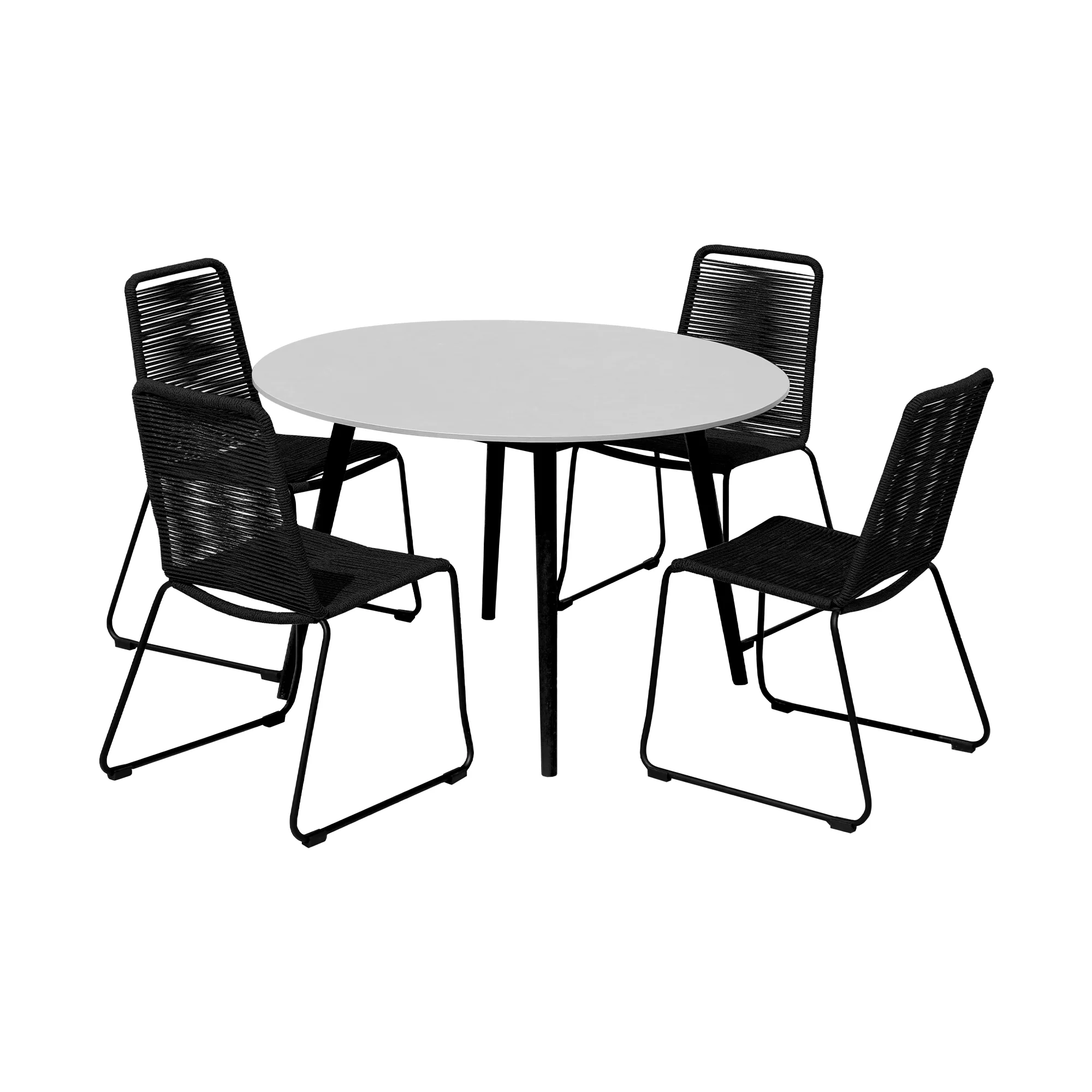 Sydney and Shasta 5 Piece Patio Outdoor Dining Set in Black Rope with Black Eucalyptus Wood By Armen Living - Image 2