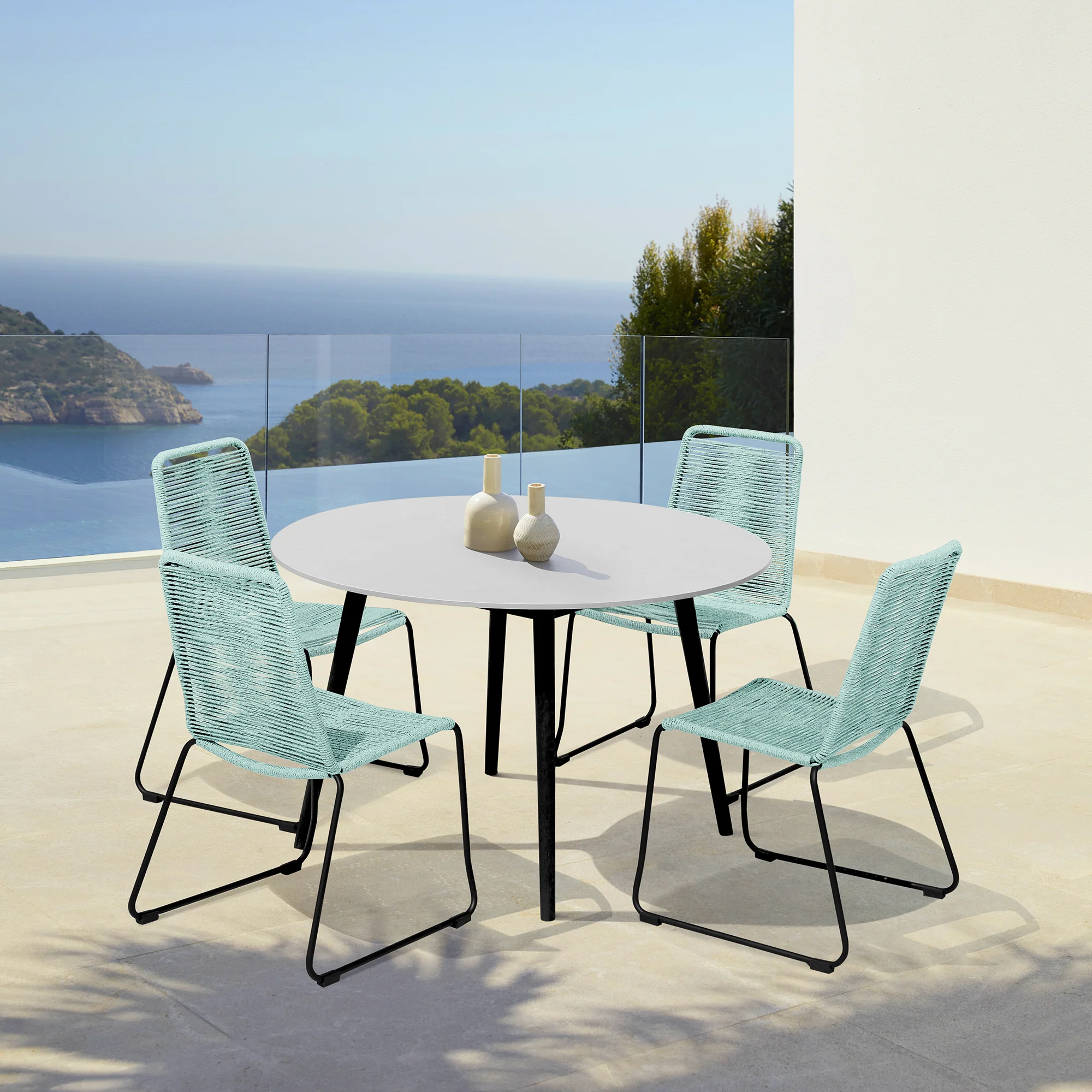 Sydney and Shasta 5 Piece Patio Outdoor Dining Set in Black Rope with Black Eucalyptus Wood By Armen Living - Image 21