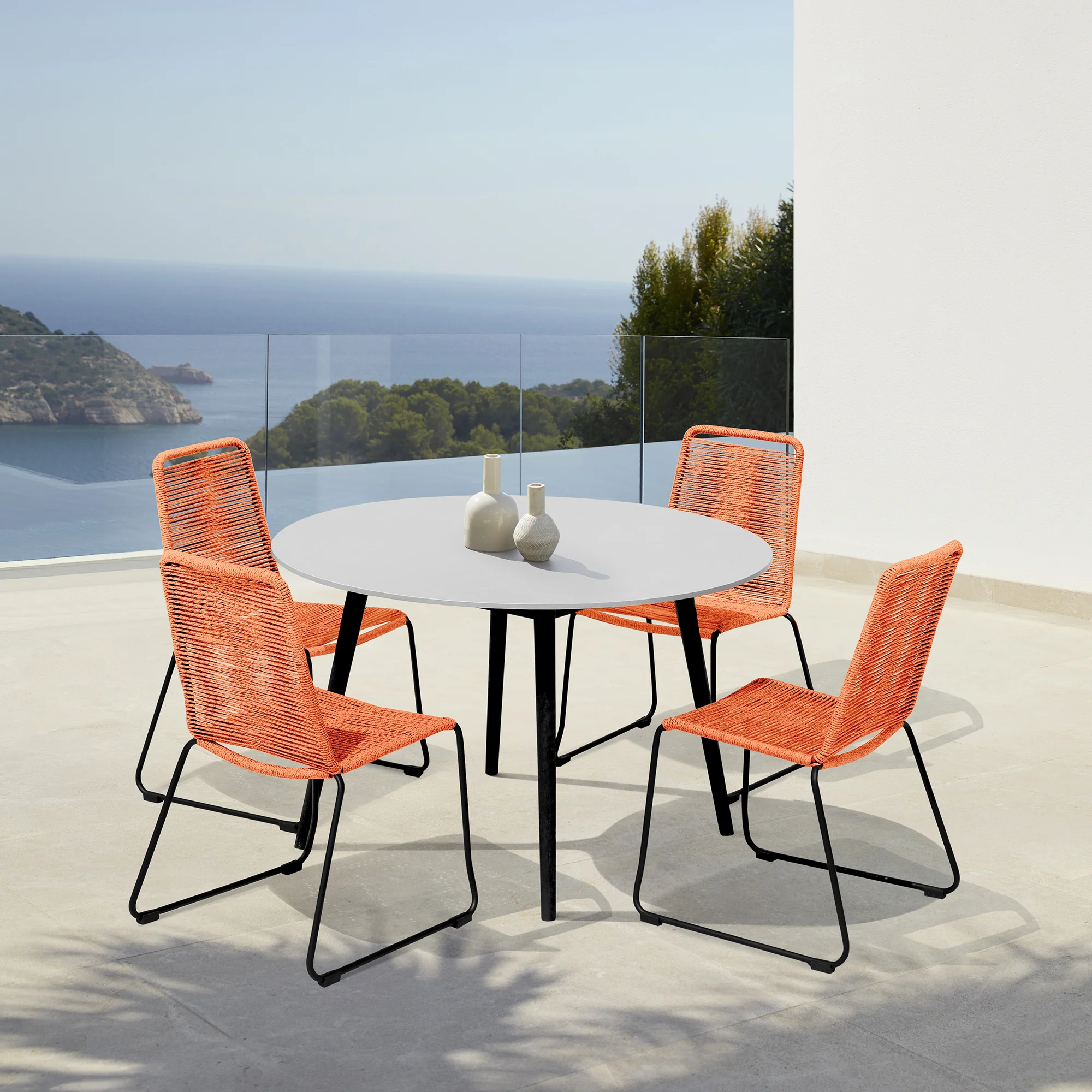 Sydney and Shasta 5 Piece Patio Outdoor Dining Set in Black Rope with Black Eucalyptus Wood By Armen Living - Image 31